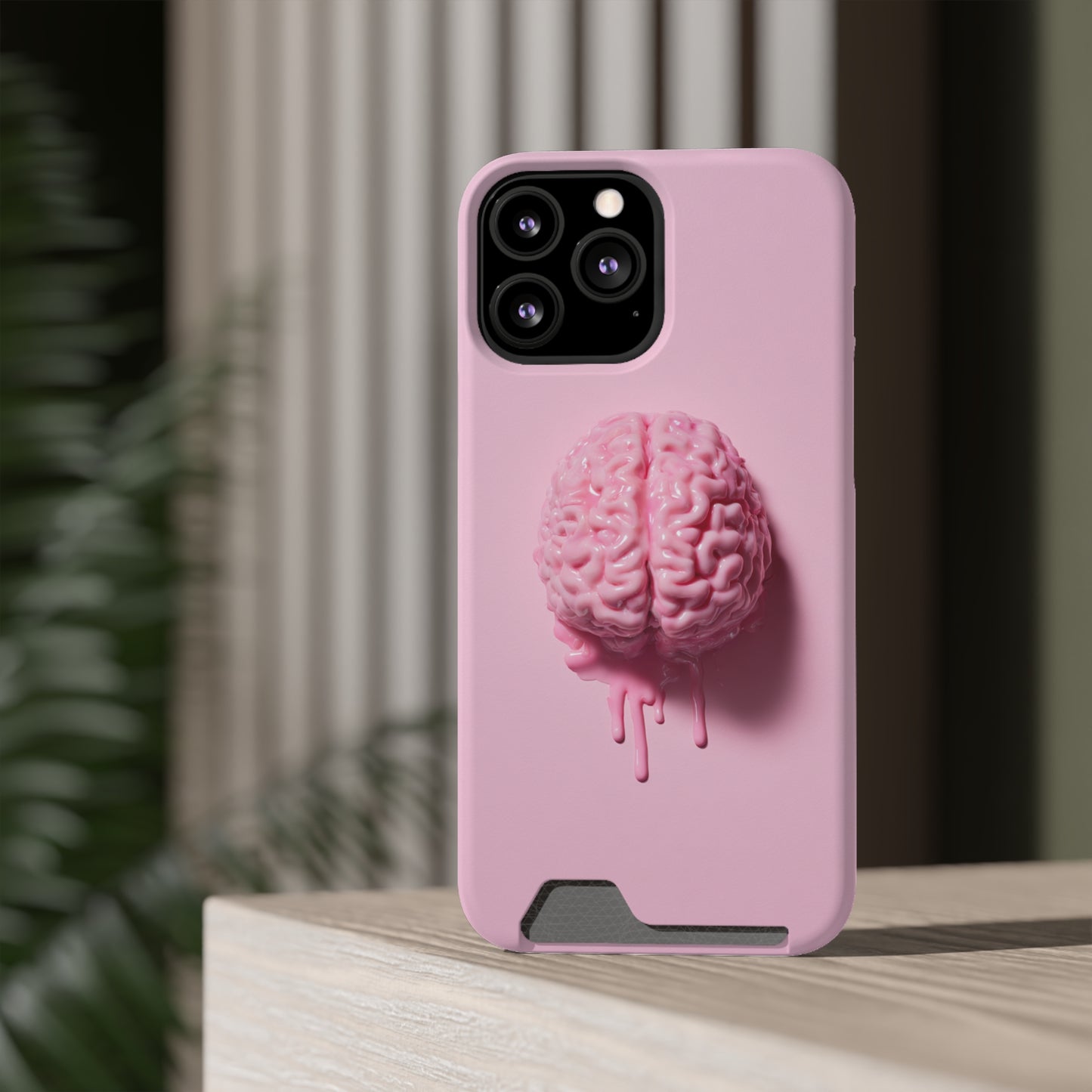 Brain Design Phone Case With Card Holder, Cute Tech Accessory, Unique Gift for Students, Stylish Phone Protection, Valentine's Day, Birthday