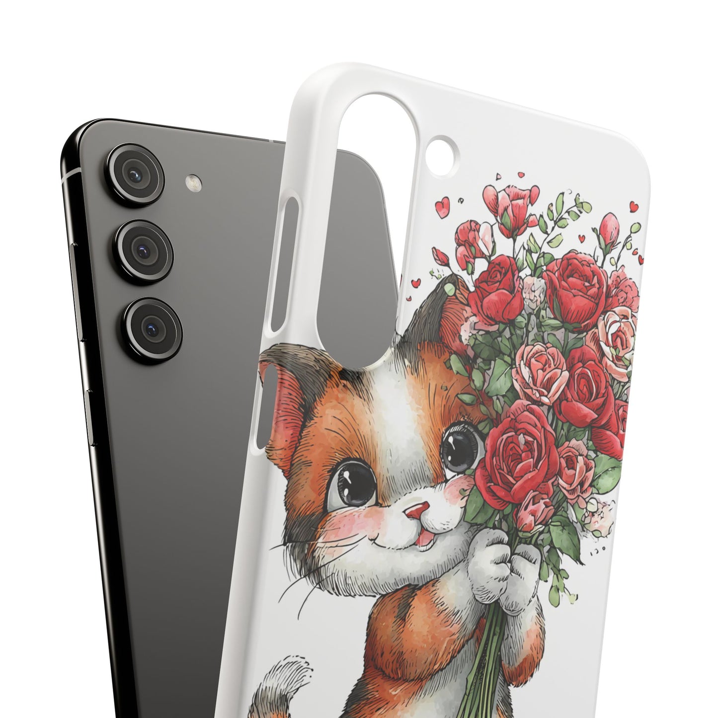 Cute Cat Snap Case with Floral Design, Pet Lovers Gift, Phone Protector for Valentine's Day, Cute Kitty Case, Animal Art Cover