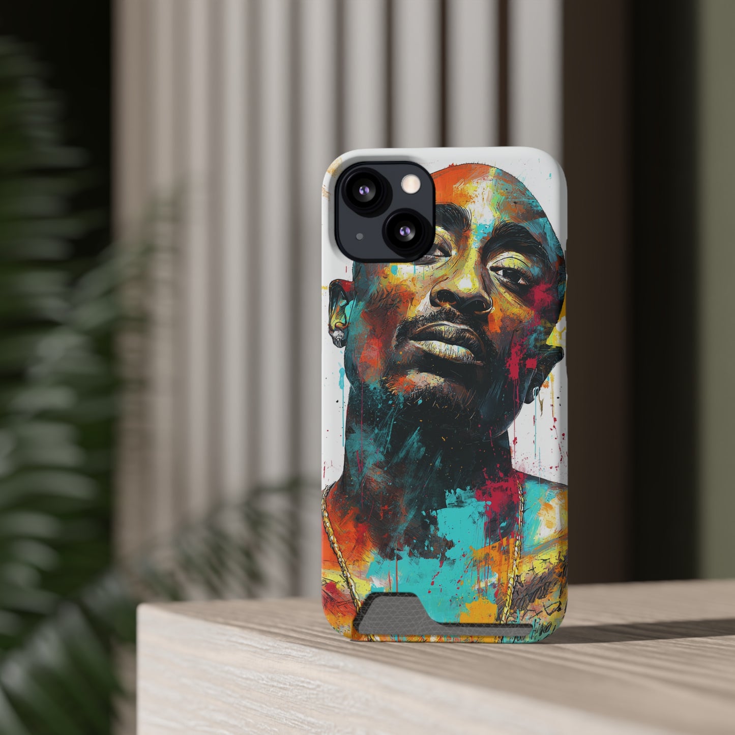 Vibrant Phone Case with Card Holder, Abstract Art Phone Cover, Stylish Smartphone Case, Unique Gift for Music Lovers, Hip-Hop Inspired Case