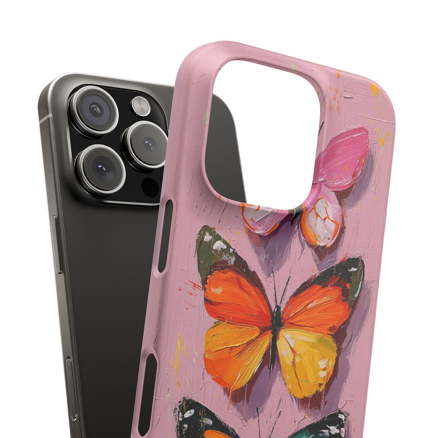 Pink Butterfly Snap Case Cover For iPhone and Samsung