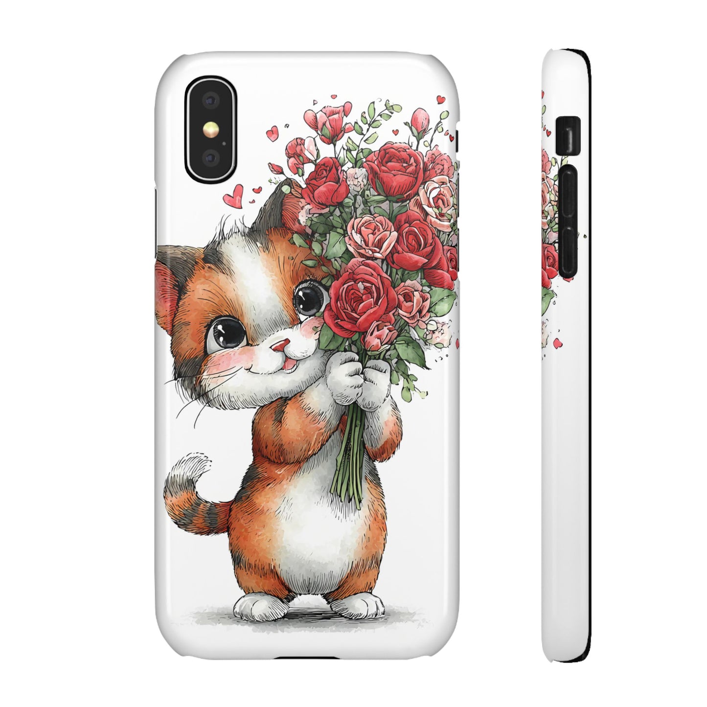 Cute Cat Snap Case with Floral Design, Pet Lovers Gift, Phone Protector for Valentine's Day, Cute Kitty Case, Animal Art Cover