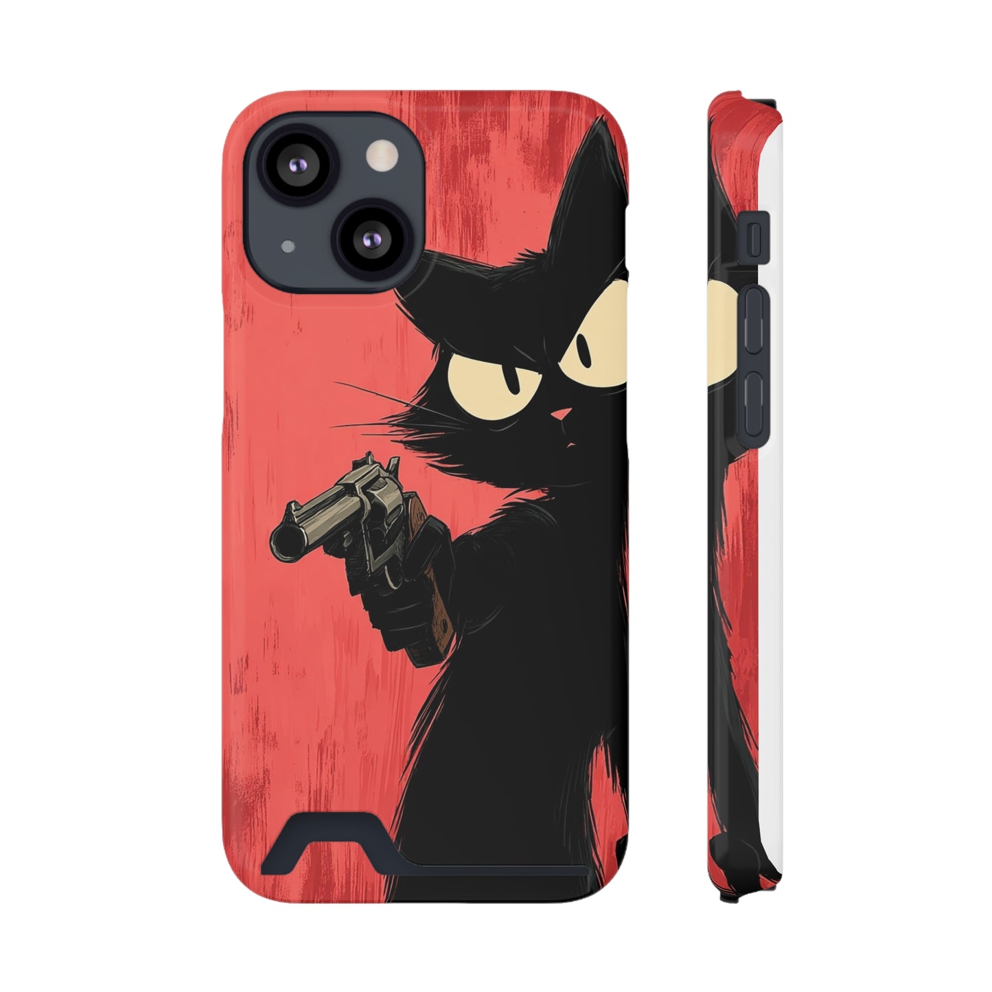 Stylish Catfather Phone Case with Card Holder - Cartoon Cat Art, Cat Lovers Gift, Functional Phone Accessory, Perfect for Any Occasion