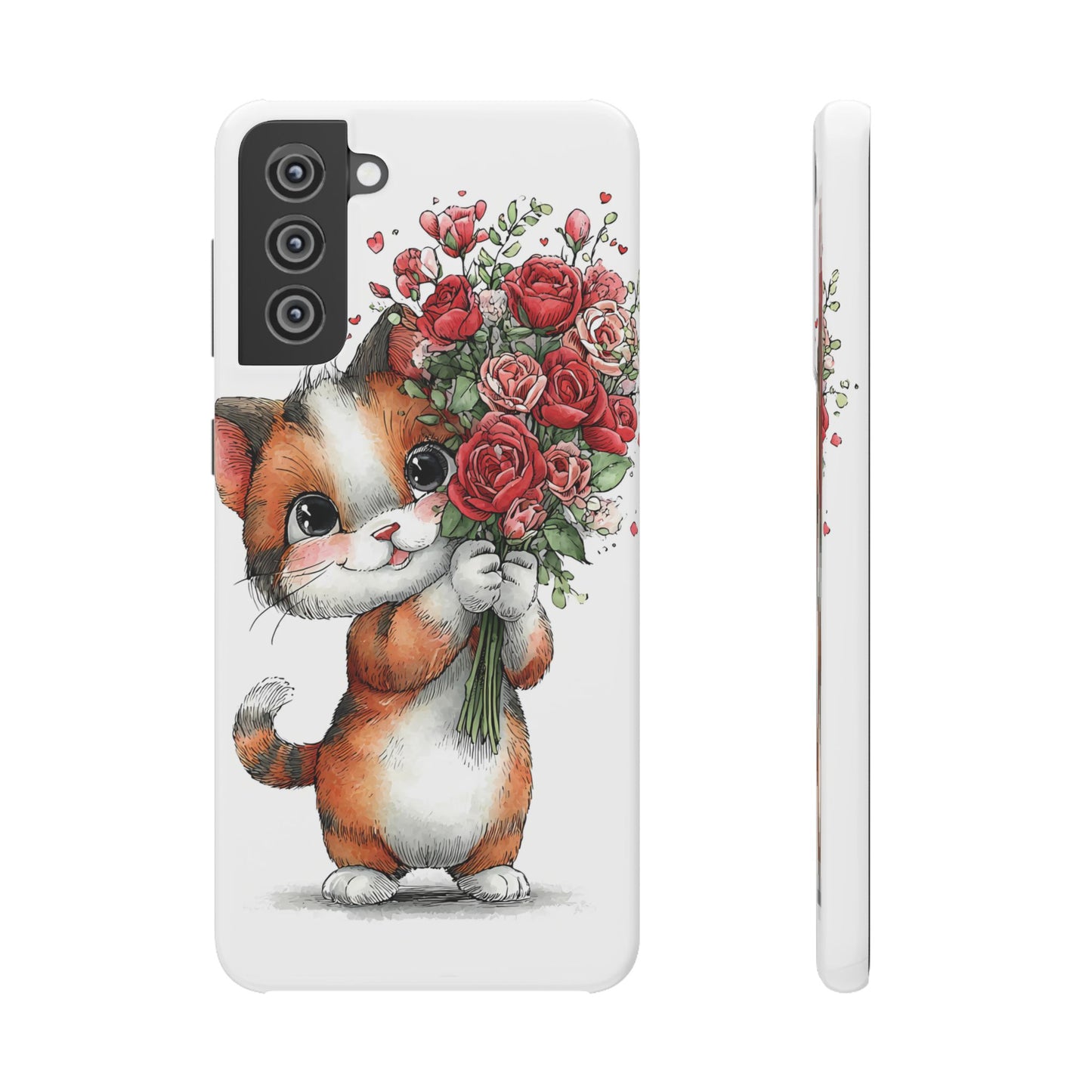 Cute Cat Snap Case with Floral Design, Pet Lovers Gift, Phone Protector for Valentine's Day, Cute Kitty Case, Animal Art Cover