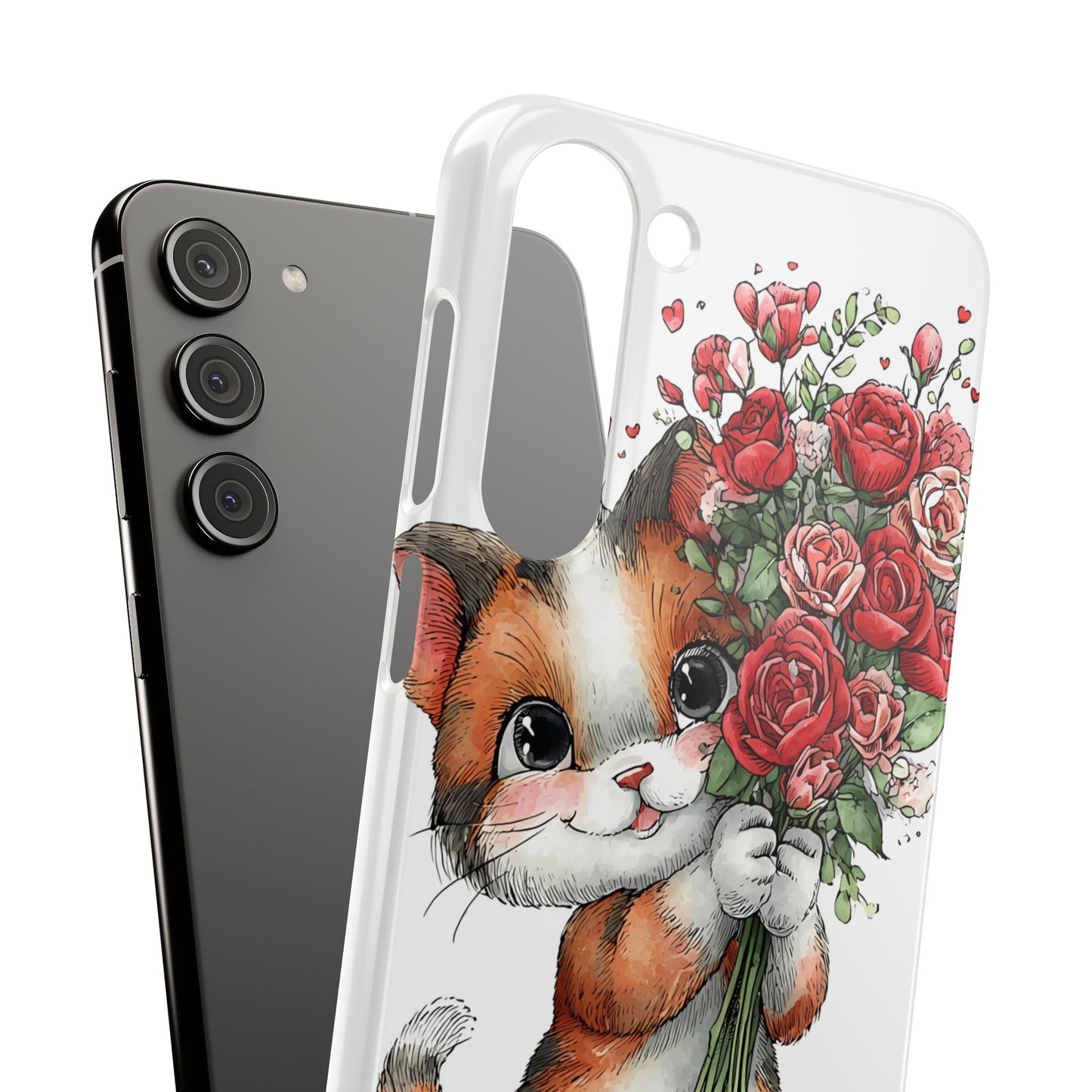 Cute Cat Snap Case with Floral Design, Pet Lovers Gift, Phone Protector for Valentine's Day, Cute Kitty Case, Animal Art Cover