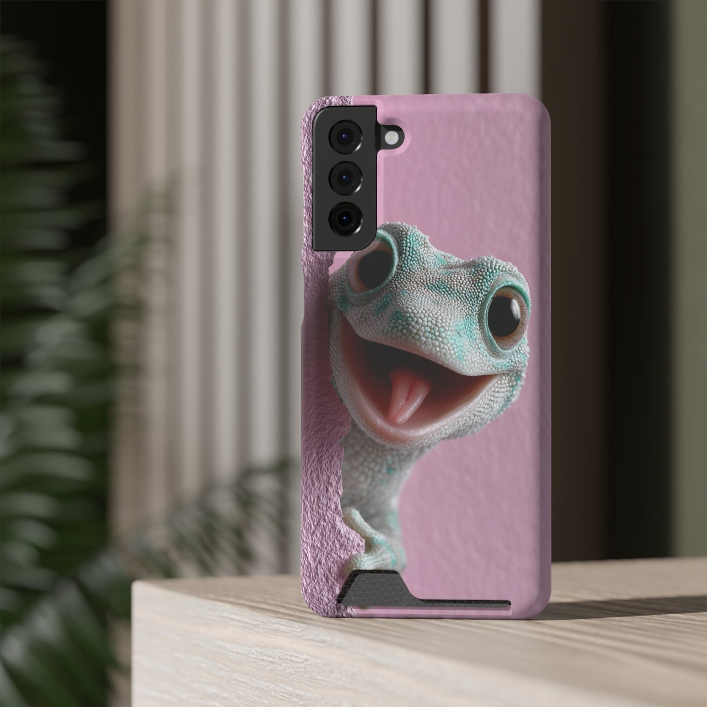 Fun Gecko Phone Case with Card Holder, Cute Cell Phone Accessory, Animal Lover Gift, Party Favor, Unique Phone Cover