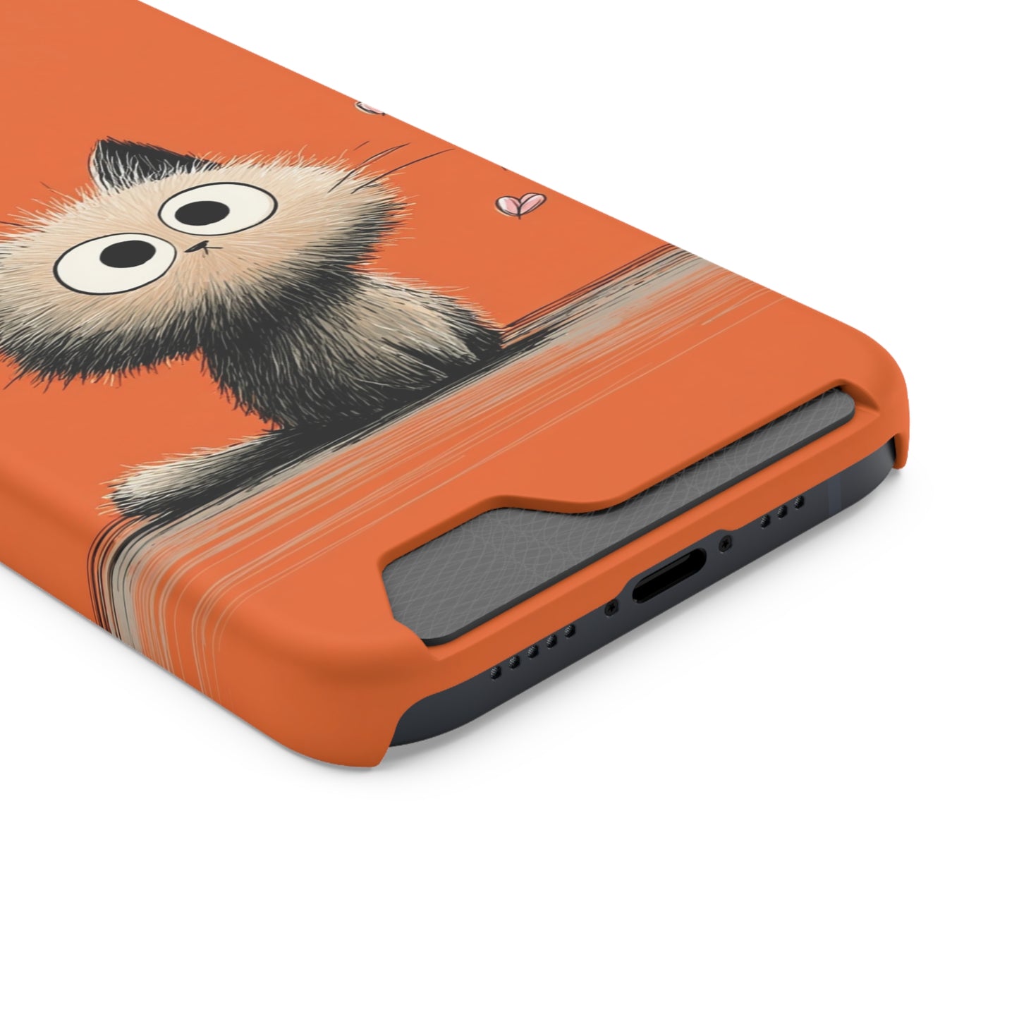 Cute Cat Phone Case with Card Holder, Playful Kitty Design, Pet Lover Gift, Cat Mom Accessory, Fun Birthday Present, Orange Cat Phone Case