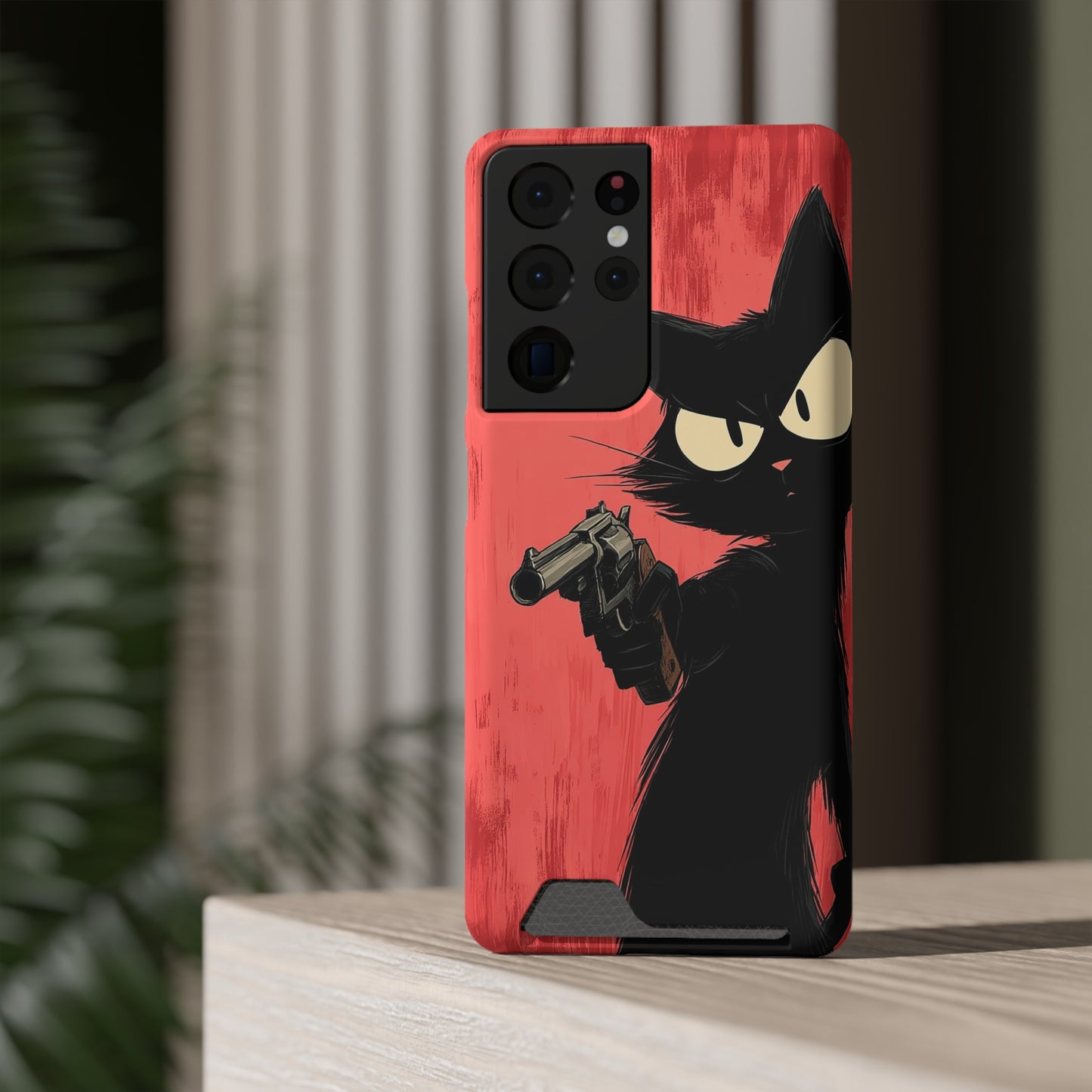 Stylish Catfather Phone Case with Card Holder - Cartoon Cat Art, Cat Lovers Gift, Functional Phone Accessory, Perfect for Any Occasion