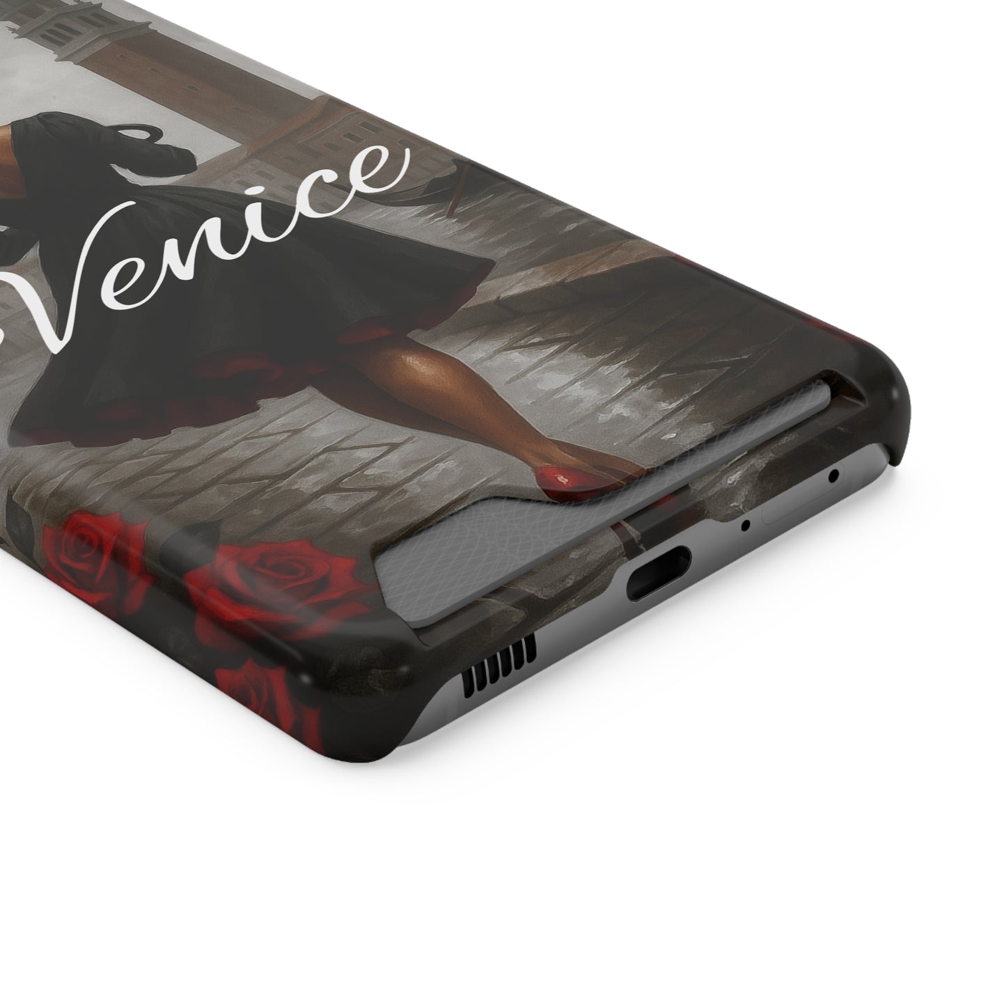 Phone Case With Card Holder, Venice Woman Design, Rainy Day Phone Wallet, Traveler Gift, Italian Art Accessory, Cute Cellphone Cover