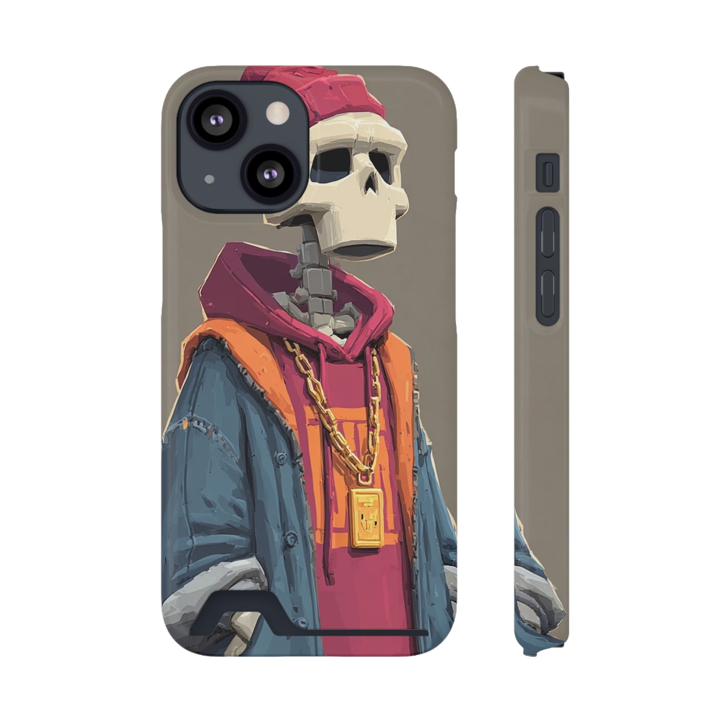 Stylish Skeleton Phone Case with Card Holder, Trendy Skull Case, Unique Gift for Tech Lovers, Halloween Decor, Everyday Use