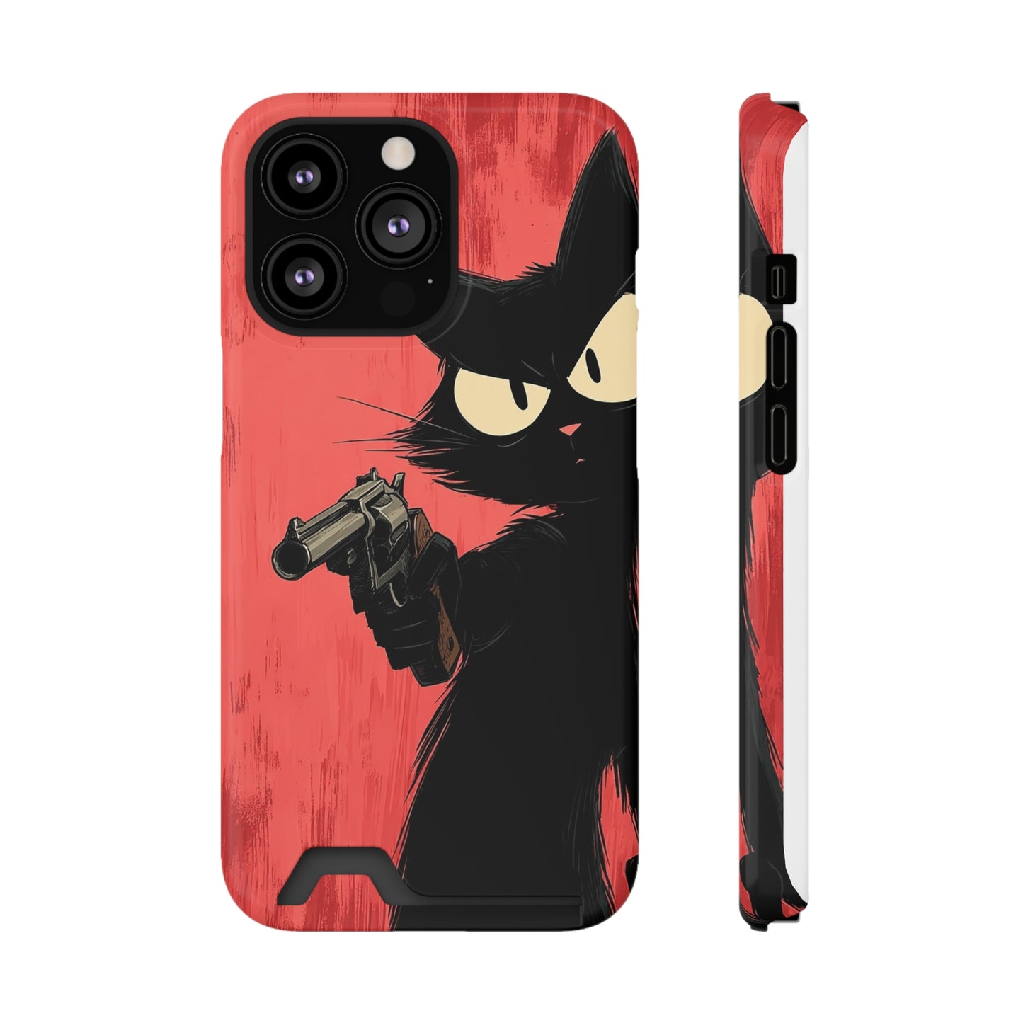 Stylish Catfather Phone Case with Card Holder - Cartoon Cat Art, Cat Lovers Gift, Functional Phone Accessory, Perfect for Any Occasion