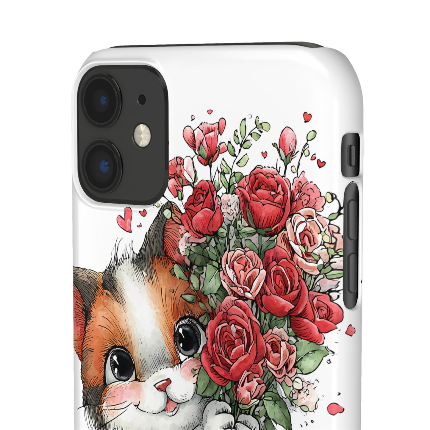 Cute Cat Snap Case with Floral Design, Pet Lovers Gift, Phone Protector for Valentine's Day, Cute Kitty Case, Animal Art Cover