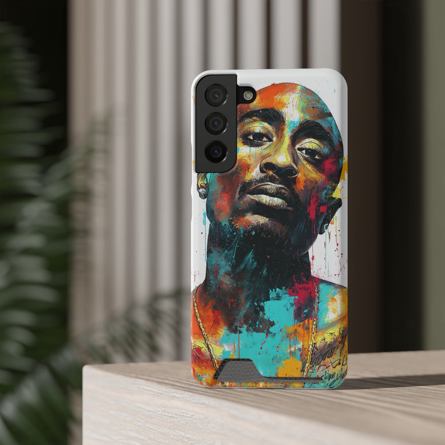 Vibrant Phone Case with Card Holder, Abstract Art Phone Cover, Stylish Smartphone Case, Unique Gift for Music Lovers, Hip-Hop Inspired Case