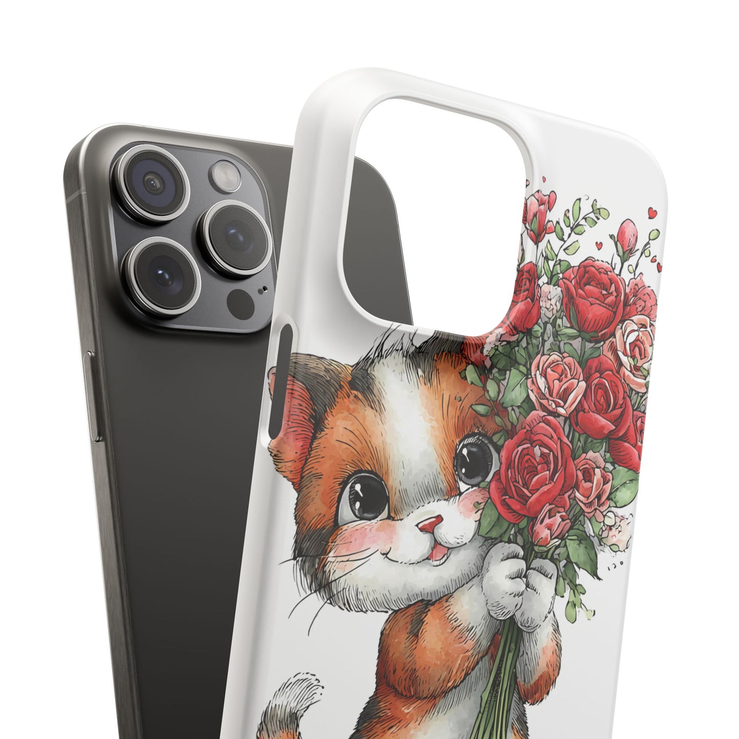 Cute Cat Snap Case with Floral Design, Pet Lovers Gift, Phone Protector for Valentine's Day, Cute Kitty Case, Animal Art Cover