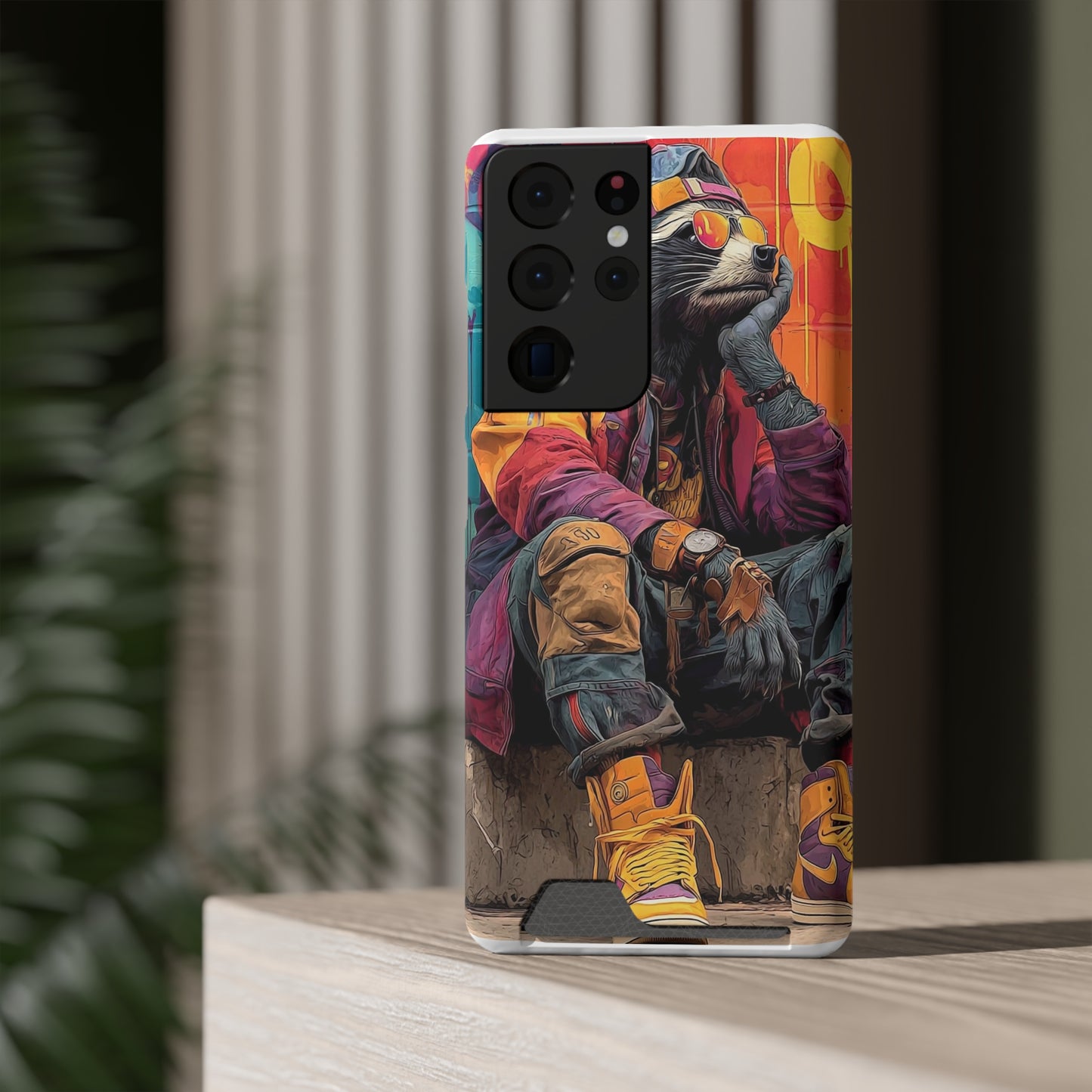 Stylish Phone Case With Card Holder, Trendy Mobile Accessory, Urban Art, Perfect Gift for Teens, Cool Gadget for Everyday Use