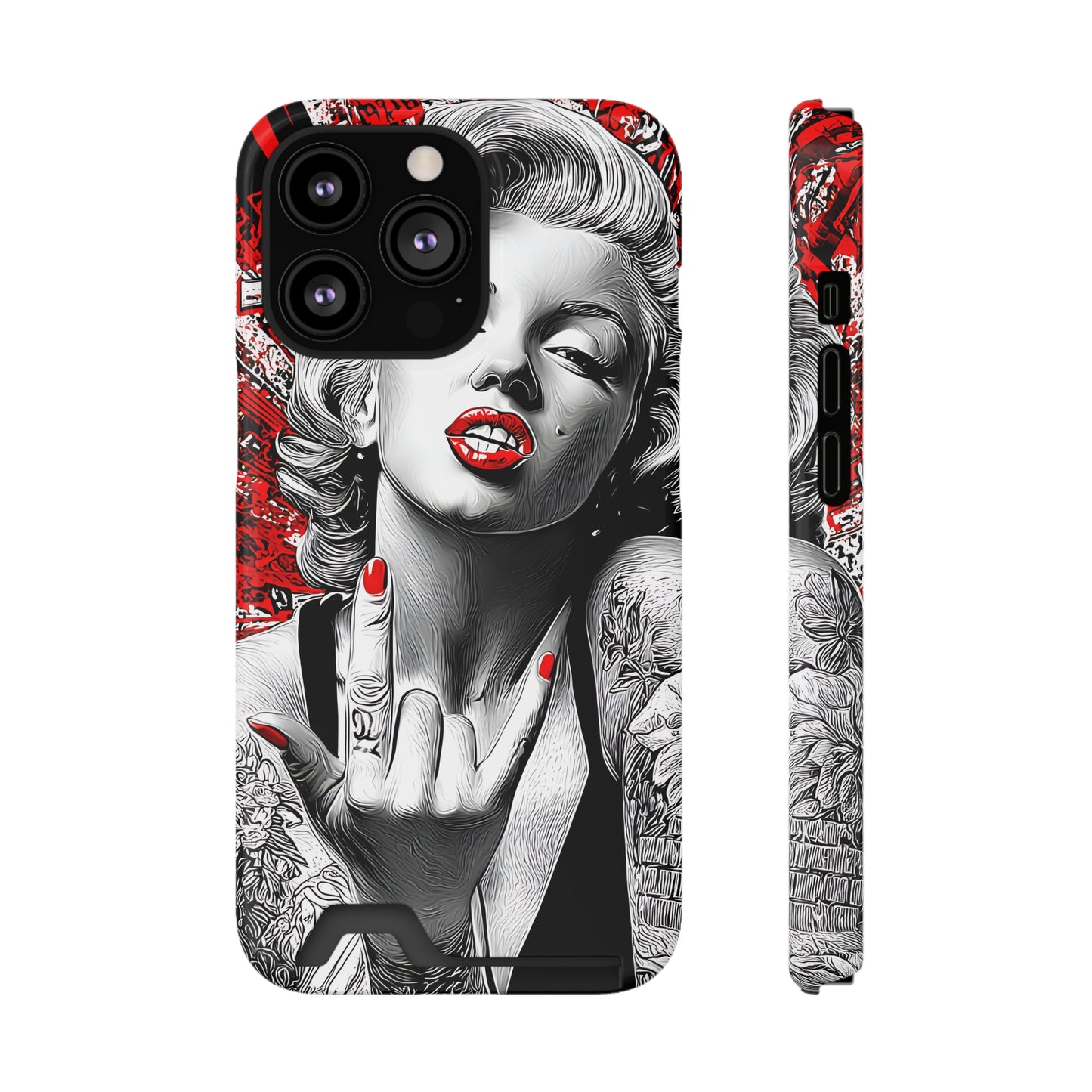 Bold Marilyn Monroe Phone Case with Card Holder, Stylish Phone Cover, Unique Gift for Her, Pop Culture Accessory, Modern Art Decor