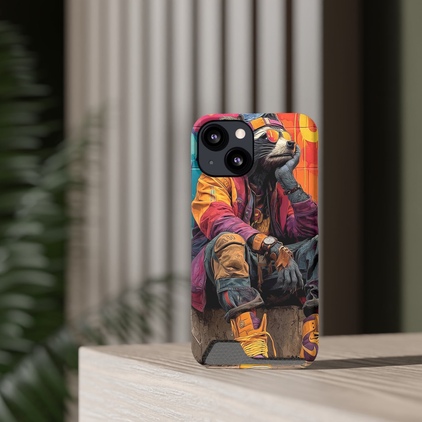 Stylish Phone Case With Card Holder, Trendy Mobile Accessory, Urban Art, Perfect Gift for Teens, Cool Gadget for Everyday Use