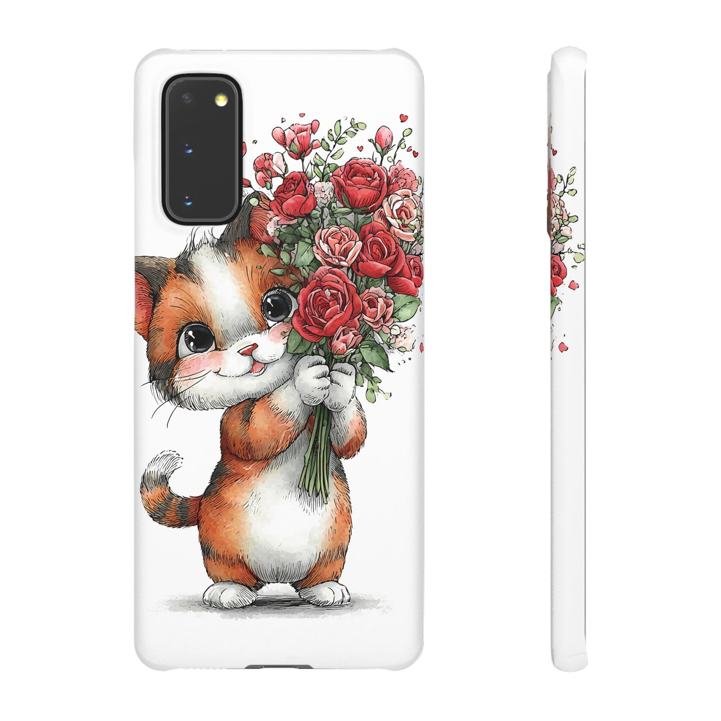 Cute Cat Snap Case with Floral Design, Pet Lovers Gift, Phone Protector for Valentine's Day, Cute Kitty Case, Animal Art Cover