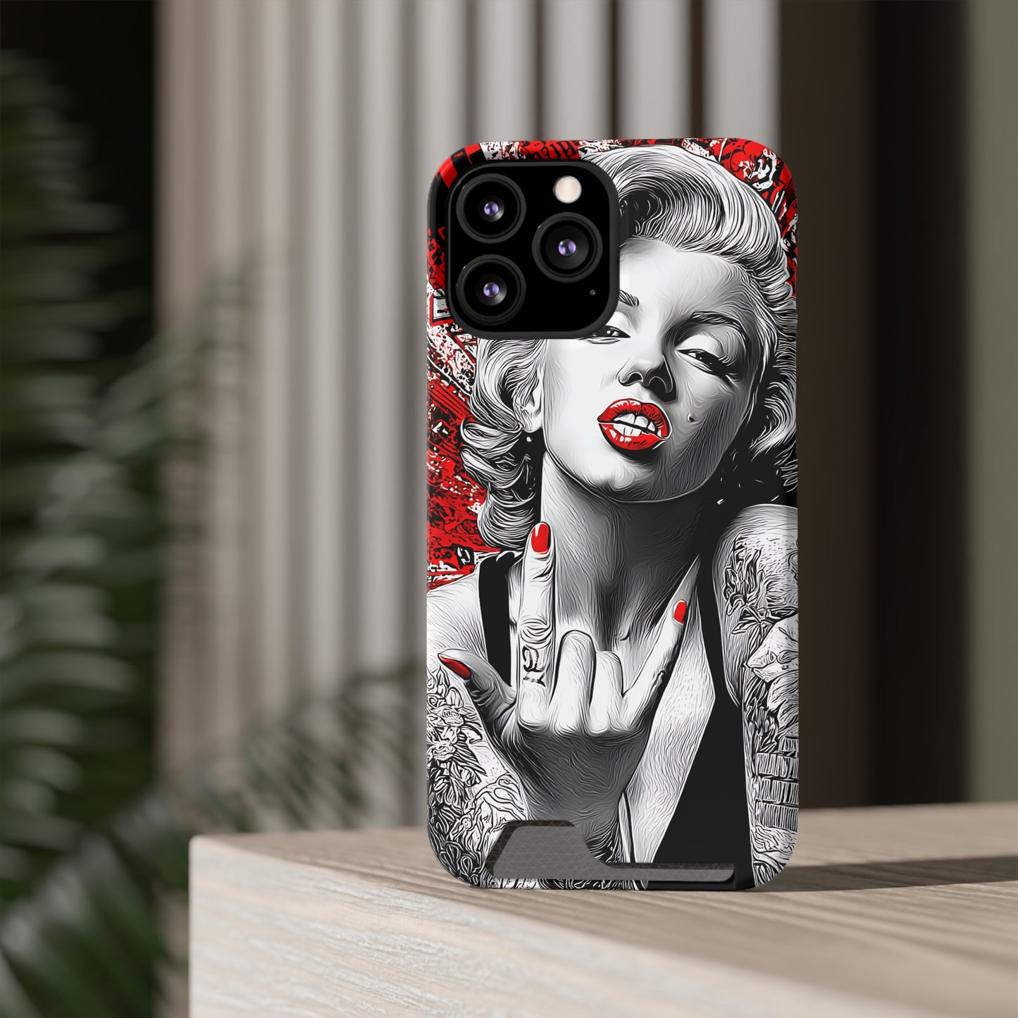 Bold Marilyn Monroe Phone Case with Card Holder, Stylish Phone Cover, Unique Gift for Her, Pop Culture Accessory, Modern Art Decor