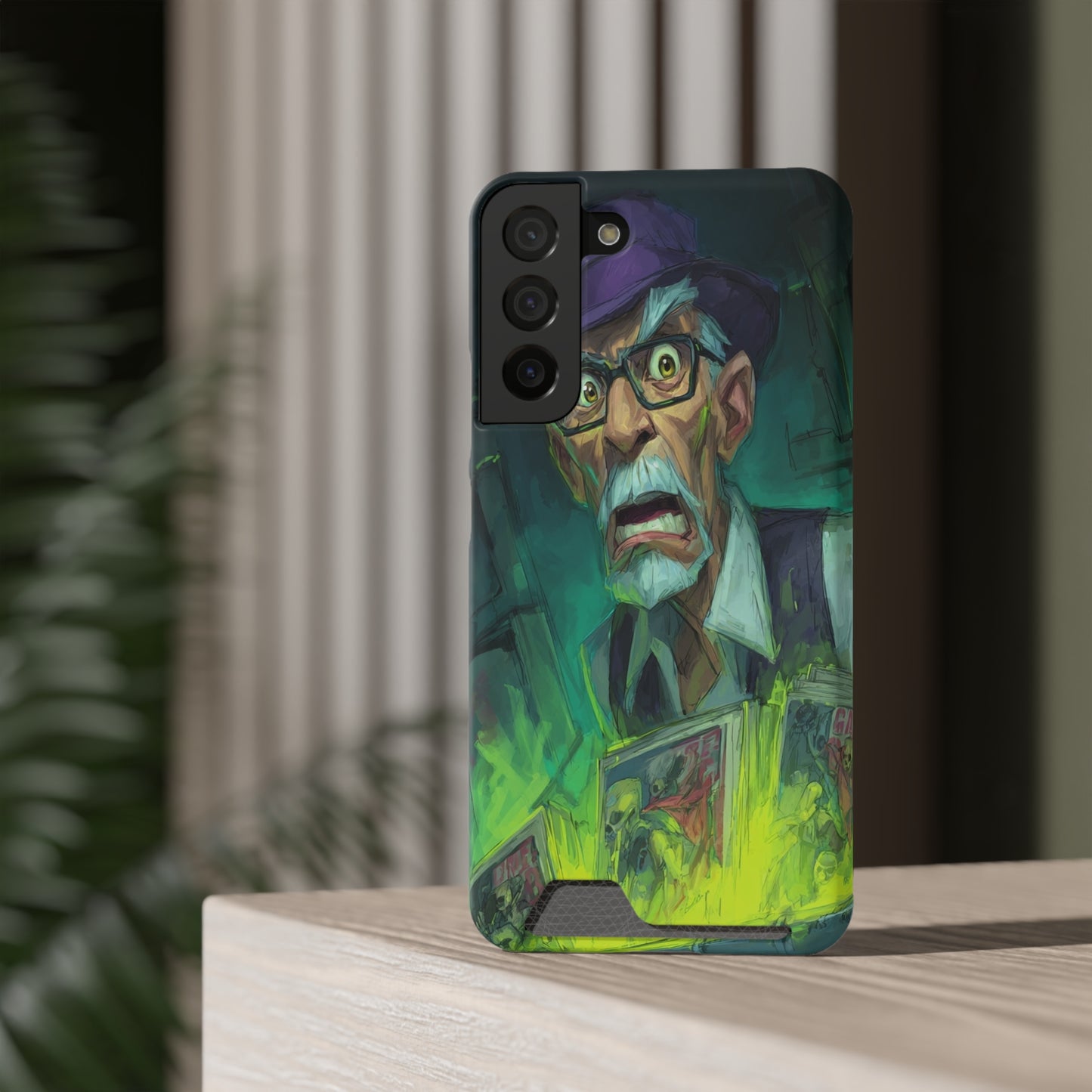 Spooky Illustrated Phone Case with Card Holder, Halloween Accessory, Unique Gift for Horror Fans, Stylish Phone Cover, Functional & Fun