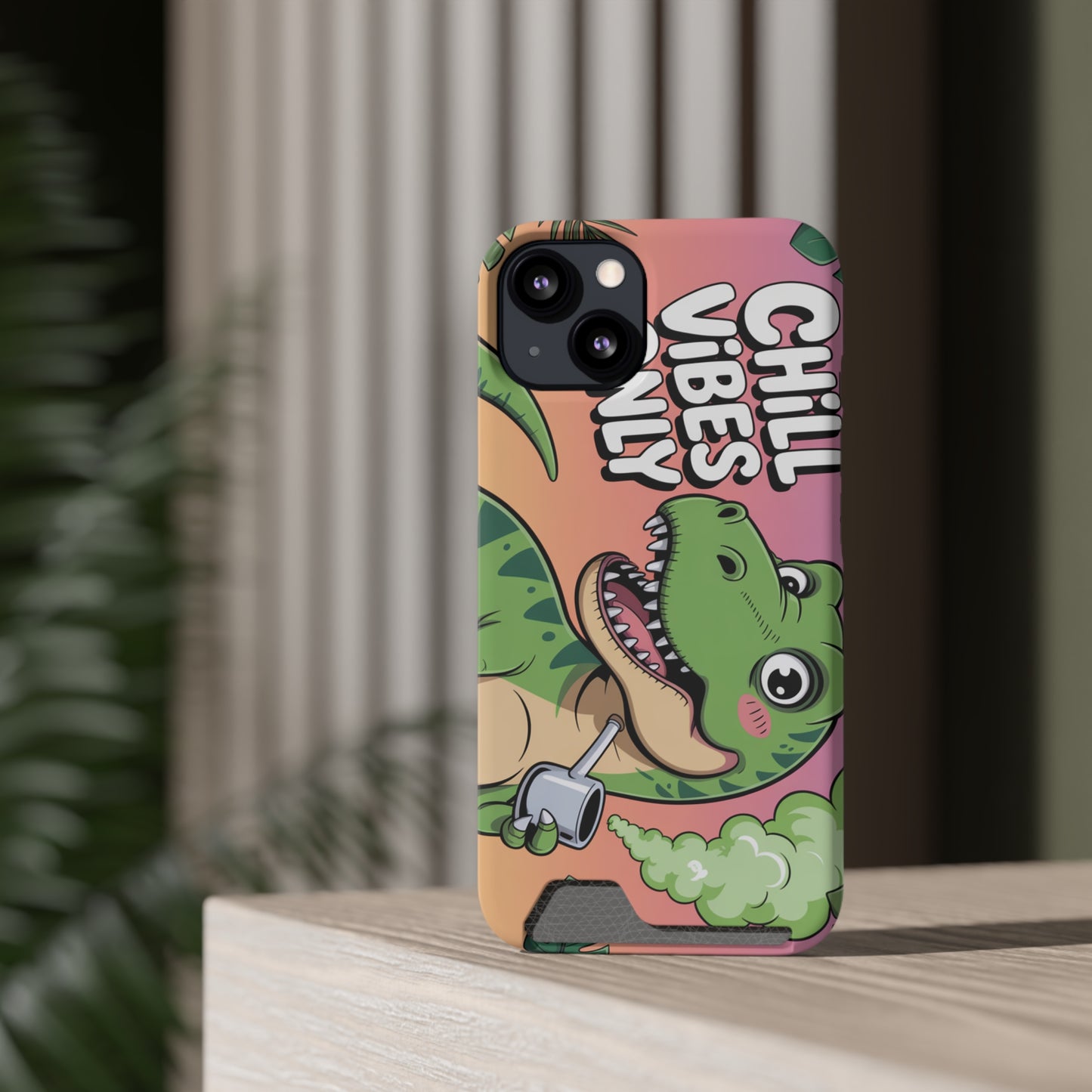 Chill Vibes Phone Case with Card Holder, Fun Dino Design for Teens, Cute Gift, Summer Vibes, Trendy Accessories