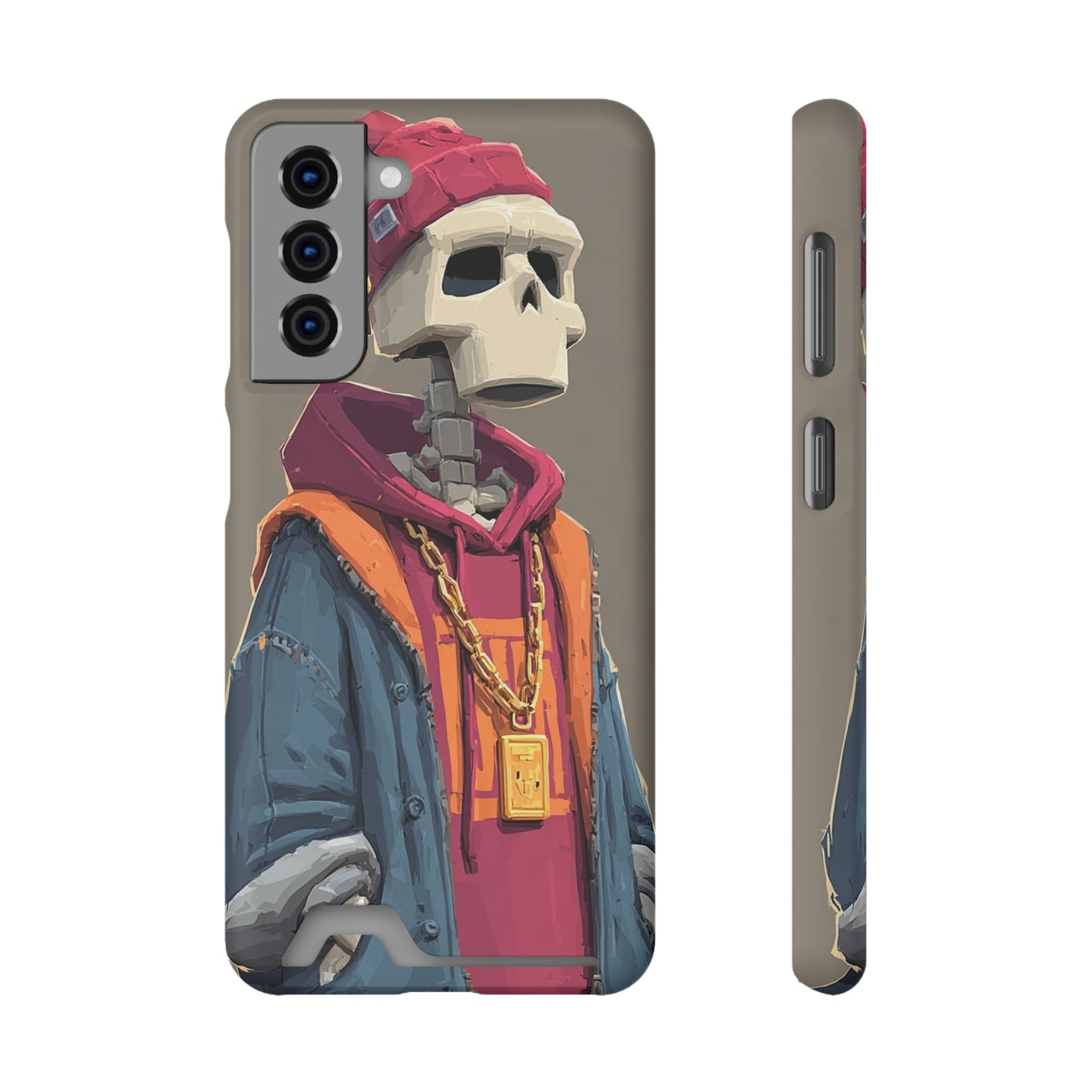 Stylish Skeleton Phone Case with Card Holder, Trendy Skull Case, Unique Gift for Tech Lovers, Halloween Decor, Everyday Use