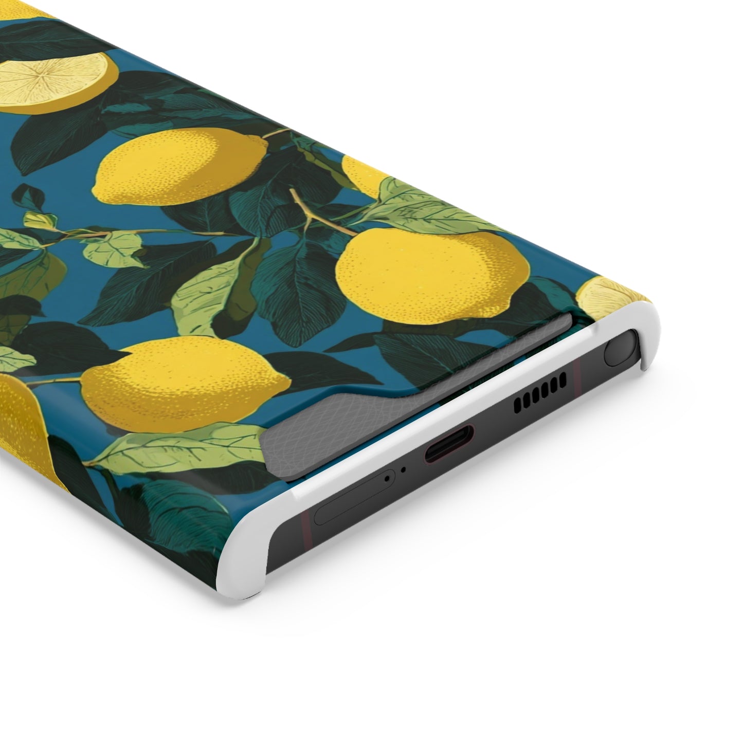 Lemon Print Phone Case with Card Holder, Chic Phone Accessory, Gift for Her, Cell Phone Cover, Summer Vibe, Floral Phone Case