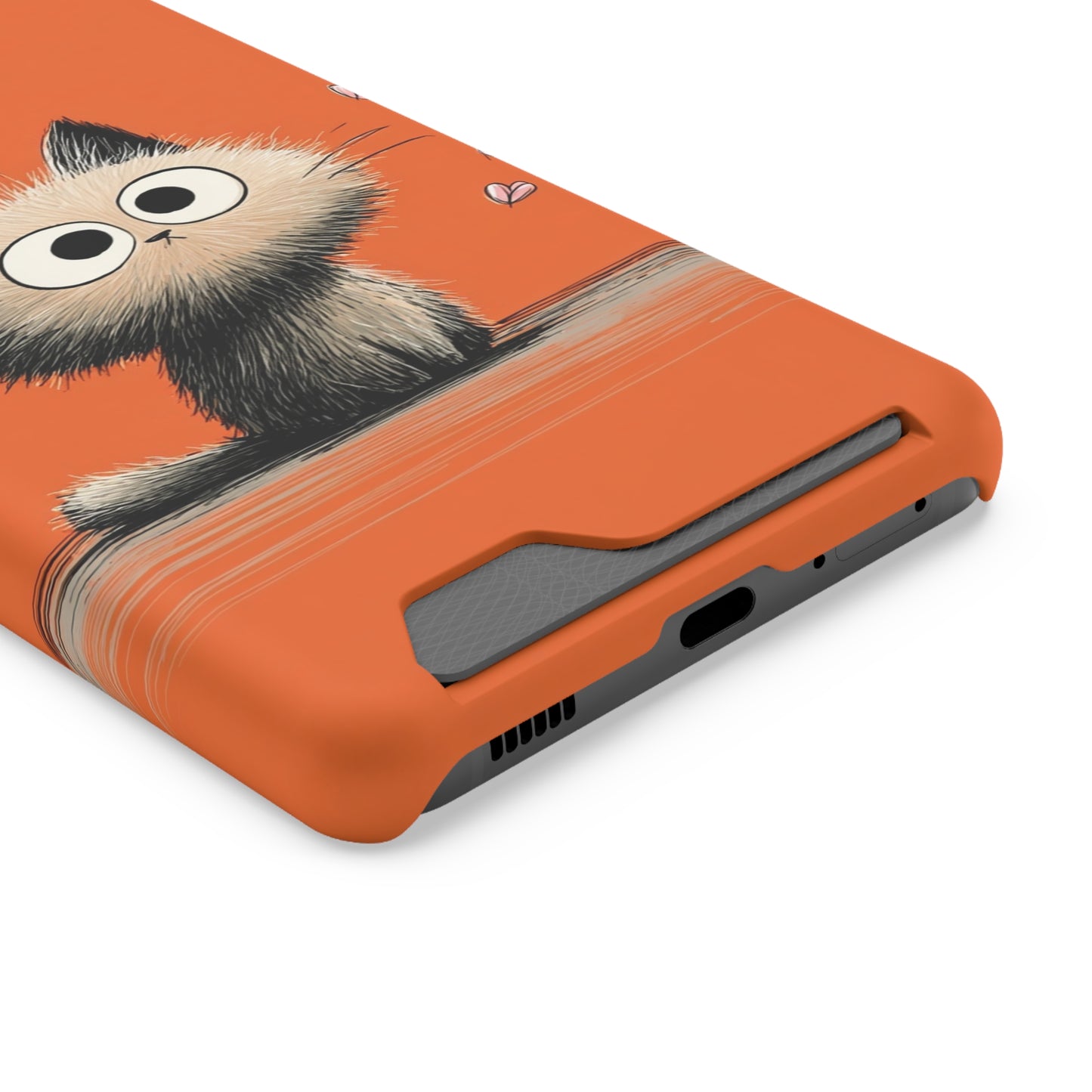 Cute Cat Phone Case with Card Holder, Playful Kitty Design, Pet Lover Gift, Cat Mom Accessory, Fun Birthday Present, Orange Cat Phone Case