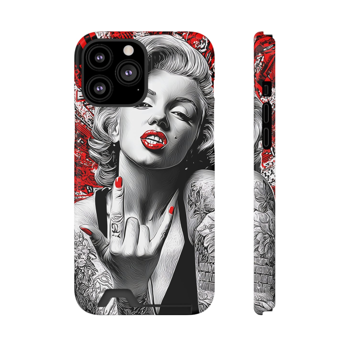 Bold Marilyn Monroe Phone Case with Card Holder, Stylish Phone Cover, Unique Gift for Her, Pop Culture Accessory, Modern Art Decor