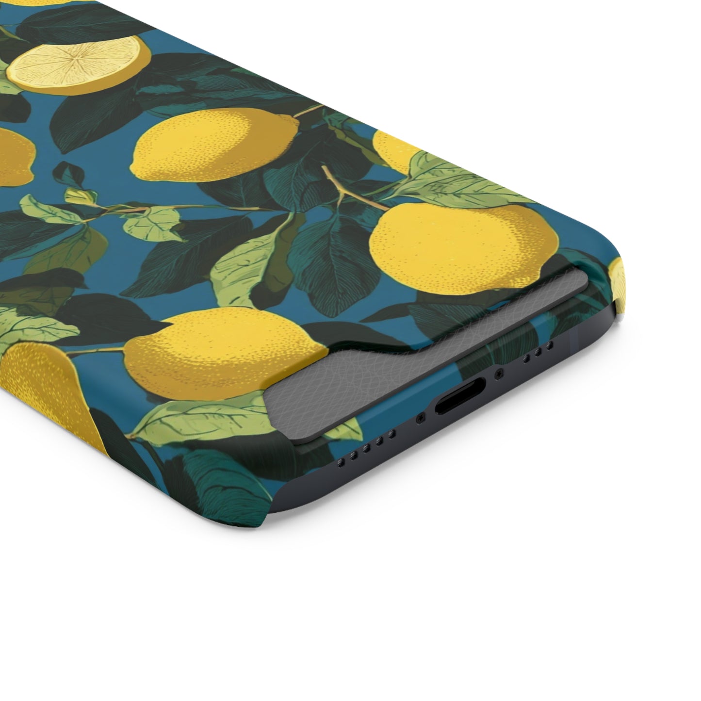 Lemon Print Phone Case with Card Holder, Chic Phone Accessory, Gift for Her, Cell Phone Cover, Summer Vibe, Floral Phone Case