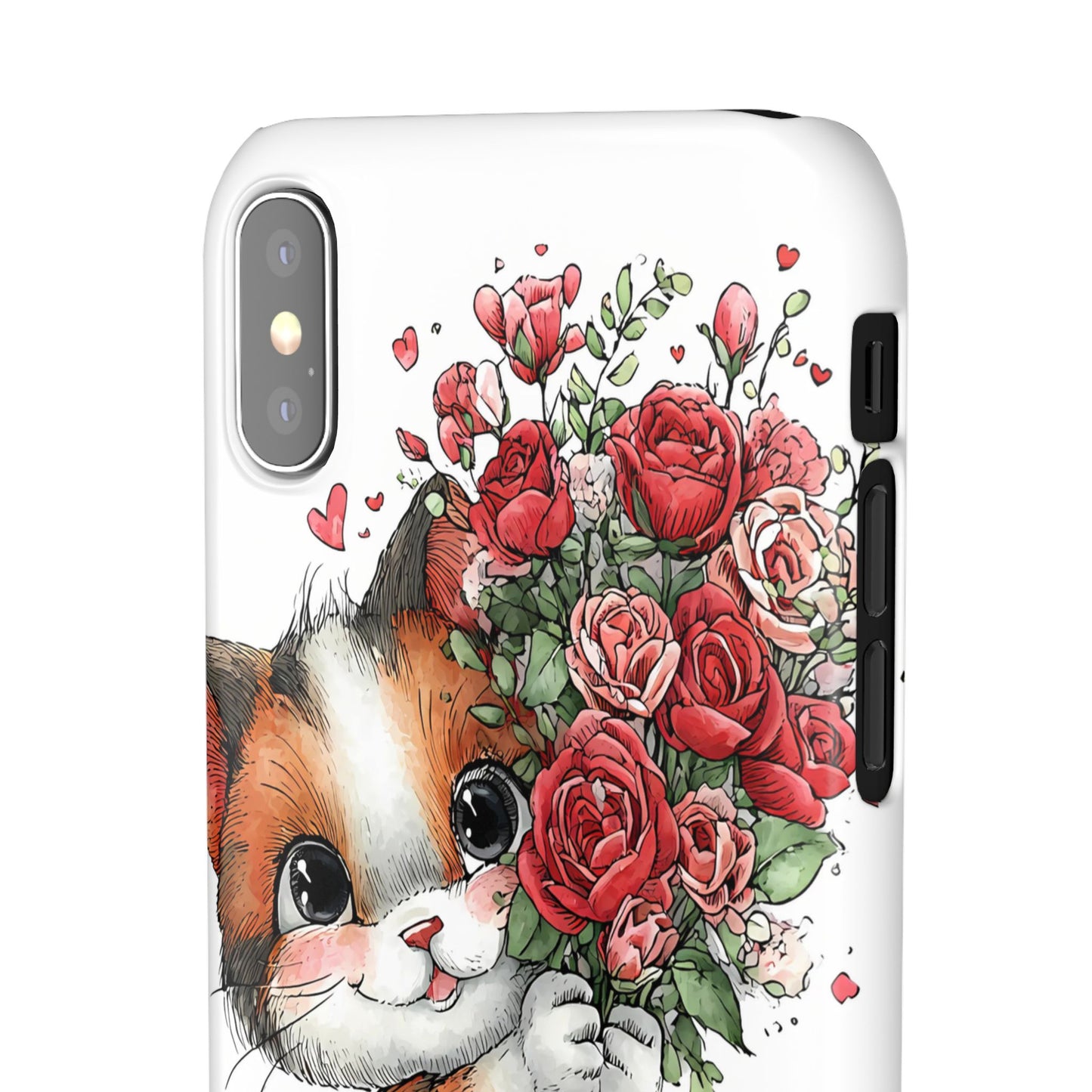 Cute Cat Snap Case with Floral Design, Pet Lovers Gift, Phone Protector for Valentine's Day, Cute Kitty Case, Animal Art Cover