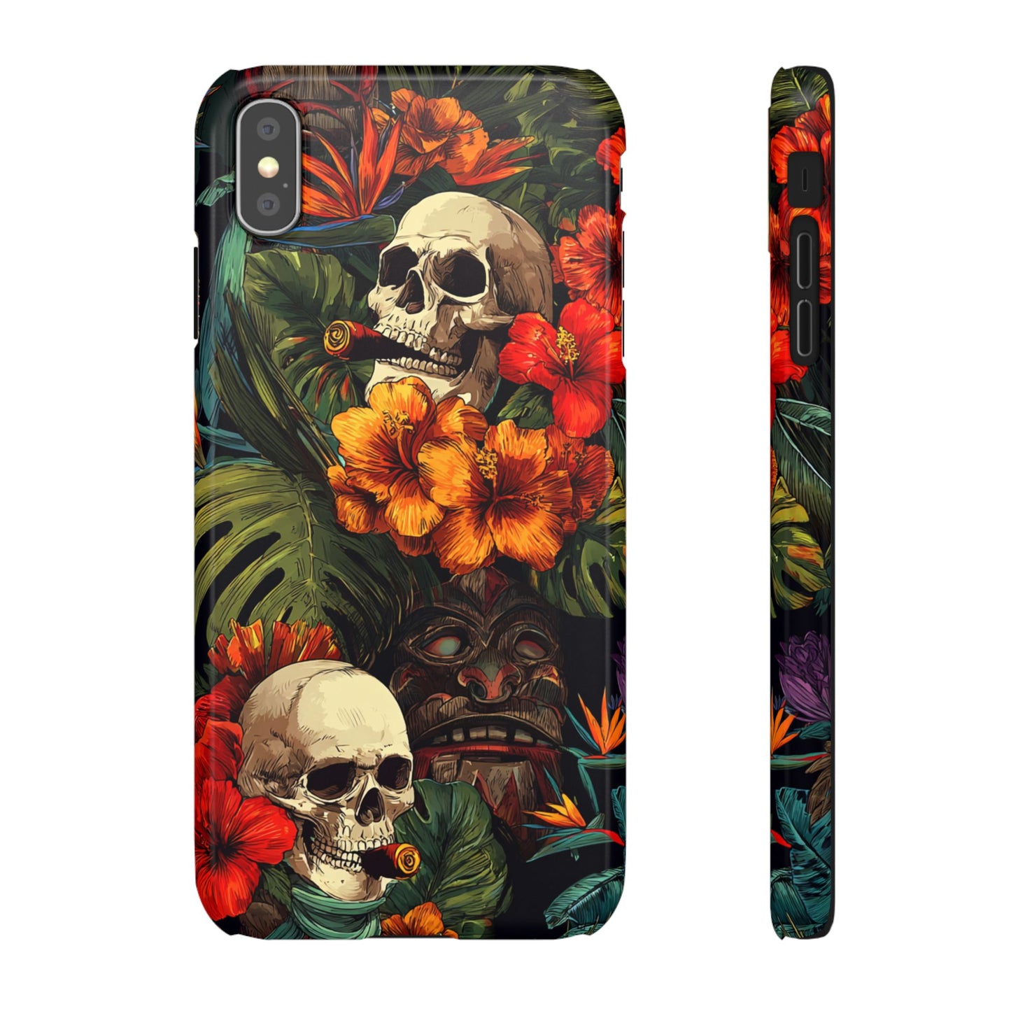 Tropical Skull Phone Case - Vibrant Floral Design, Skull Case for iPhone, Unique Tropical Art, Gift for Beach Lovers, Halloween Decor
