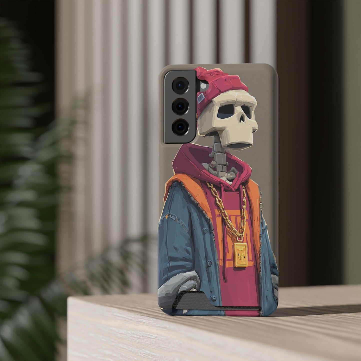 Stylish Skeleton Phone Case with Card Holder, Trendy Skull Case, Unique Gift for Tech Lovers, Halloween Decor, Everyday Use