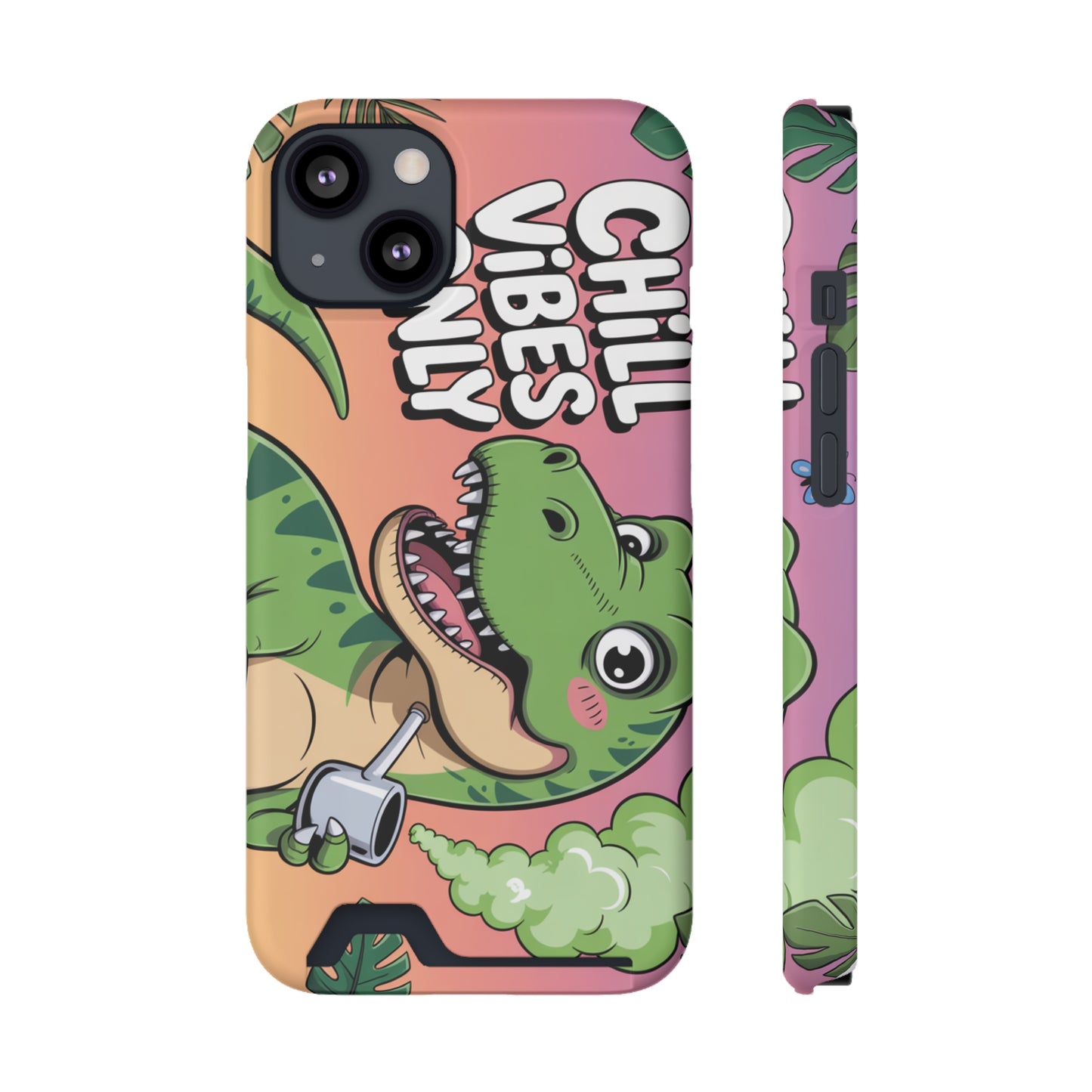 Chill Vibes Phone Case with Card Holder, Fun Dino Design for Teens, Cute Gift, Summer Vibes, Trendy Accessories