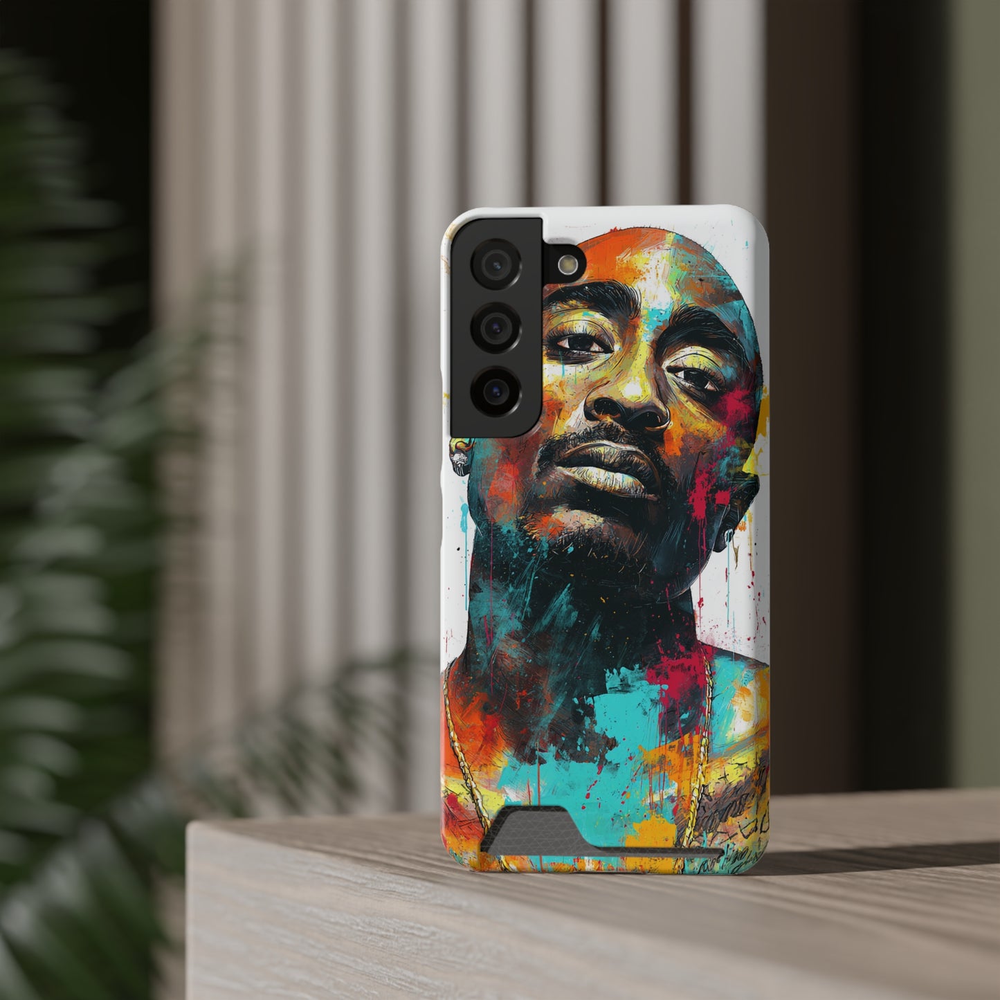 Vibrant Phone Case with Card Holder, Abstract Art Phone Cover, Stylish Smartphone Case, Unique Gift for Music Lovers, Hip-Hop Inspired Case