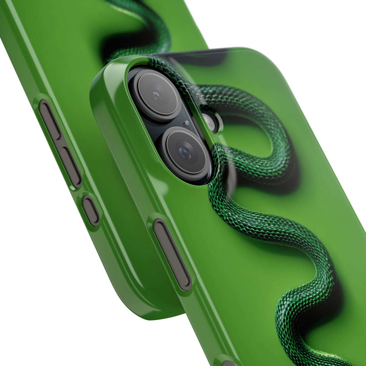 Slim green snake print snap case phone cover with vibrant reptile graphic design for iPhone