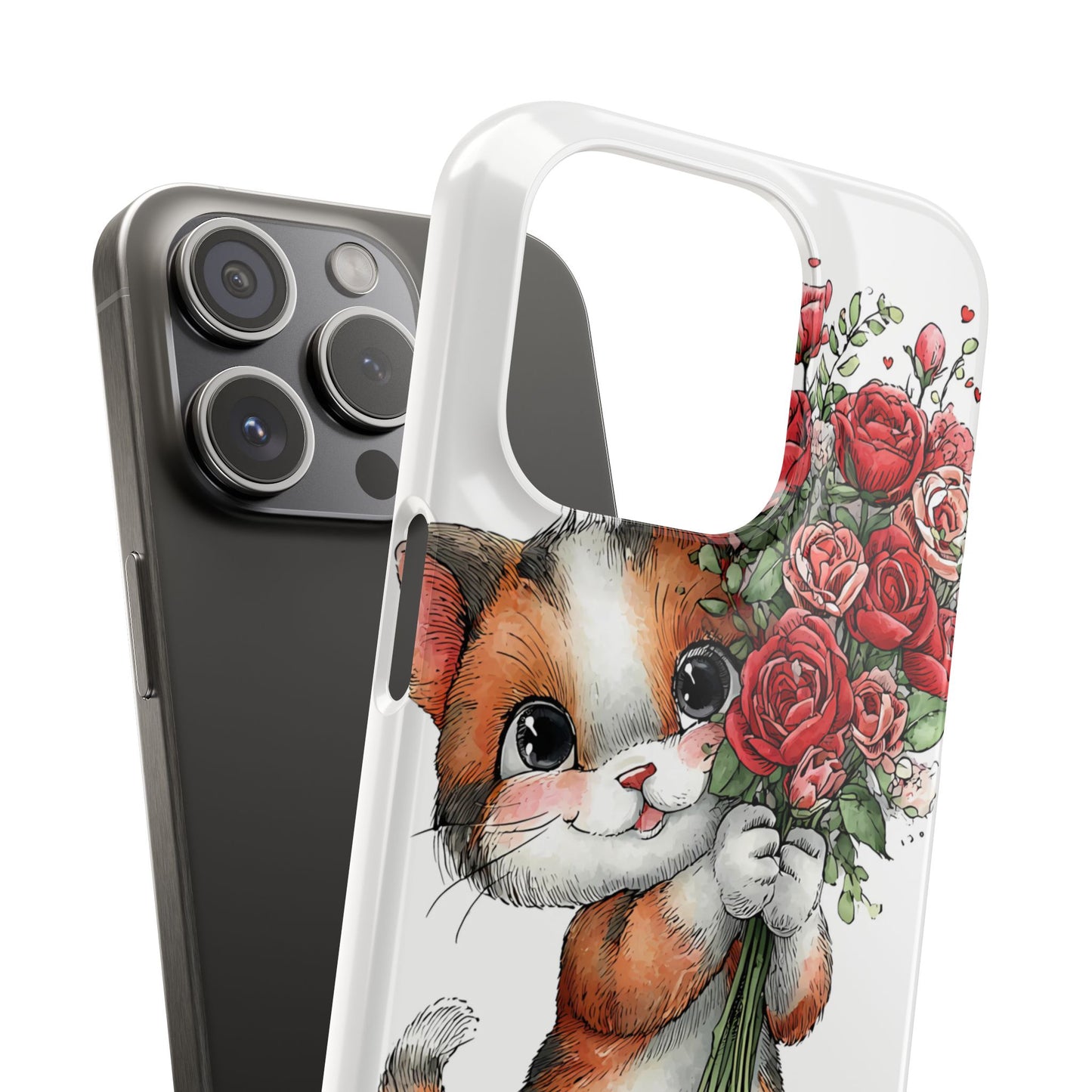 Cute Cat Snap Case with Floral Design, Pet Lovers Gift, Phone Protector for Valentine's Day, Cute Kitty Case, Animal Art Cover