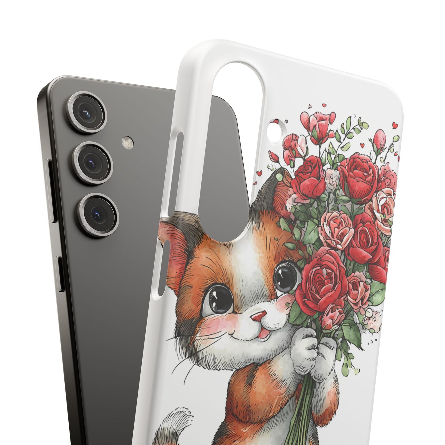 Cute Cat Snap Case with Floral Design, Pet Lovers Gift, Phone Protector for Valentine's Day, Cute Kitty Case, Animal Art Cover