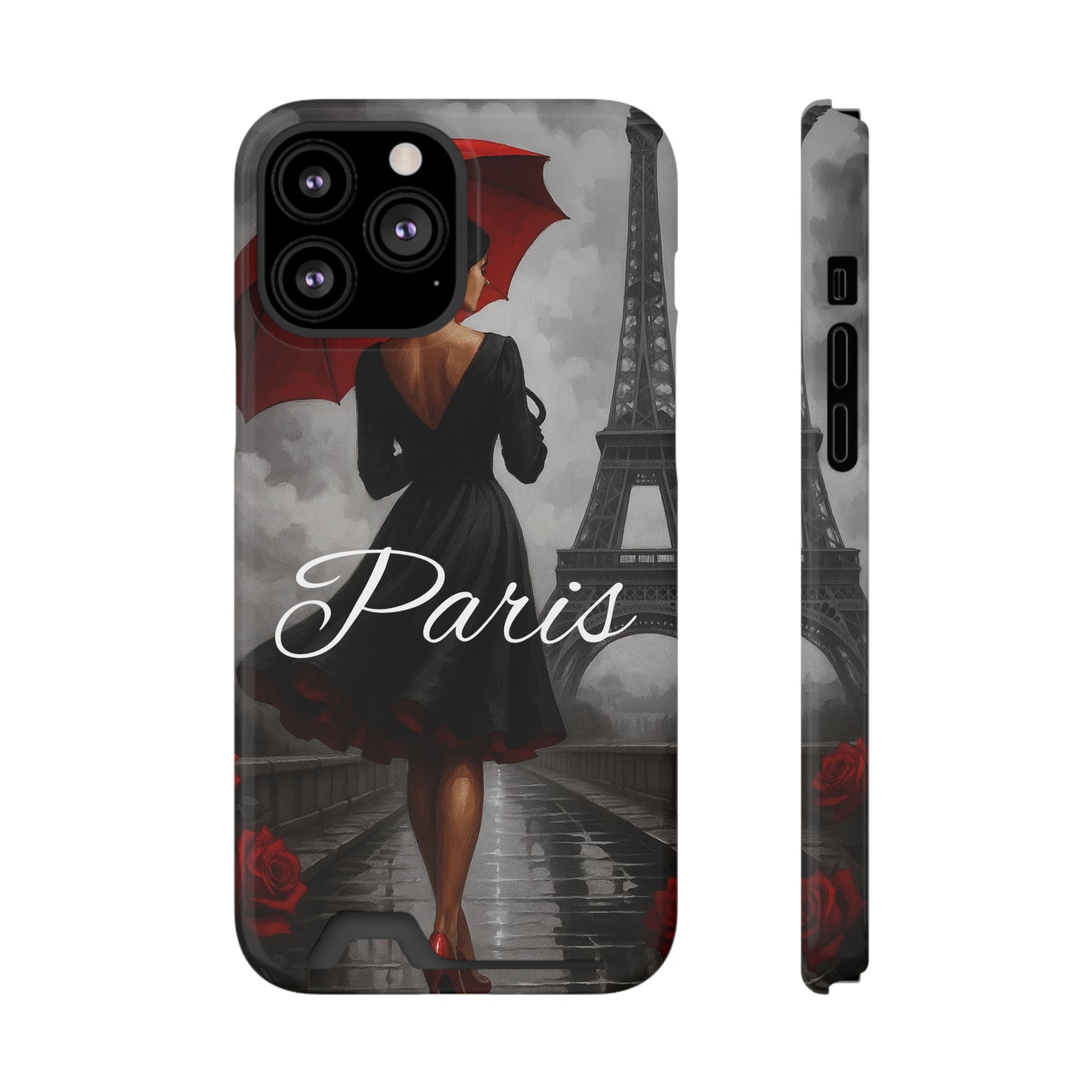 Elegant Parisian Phone Case with Card Holder, Stylish Gift for Travelers, Chic Accessory, Paris-themed, Practical Tech Holder
