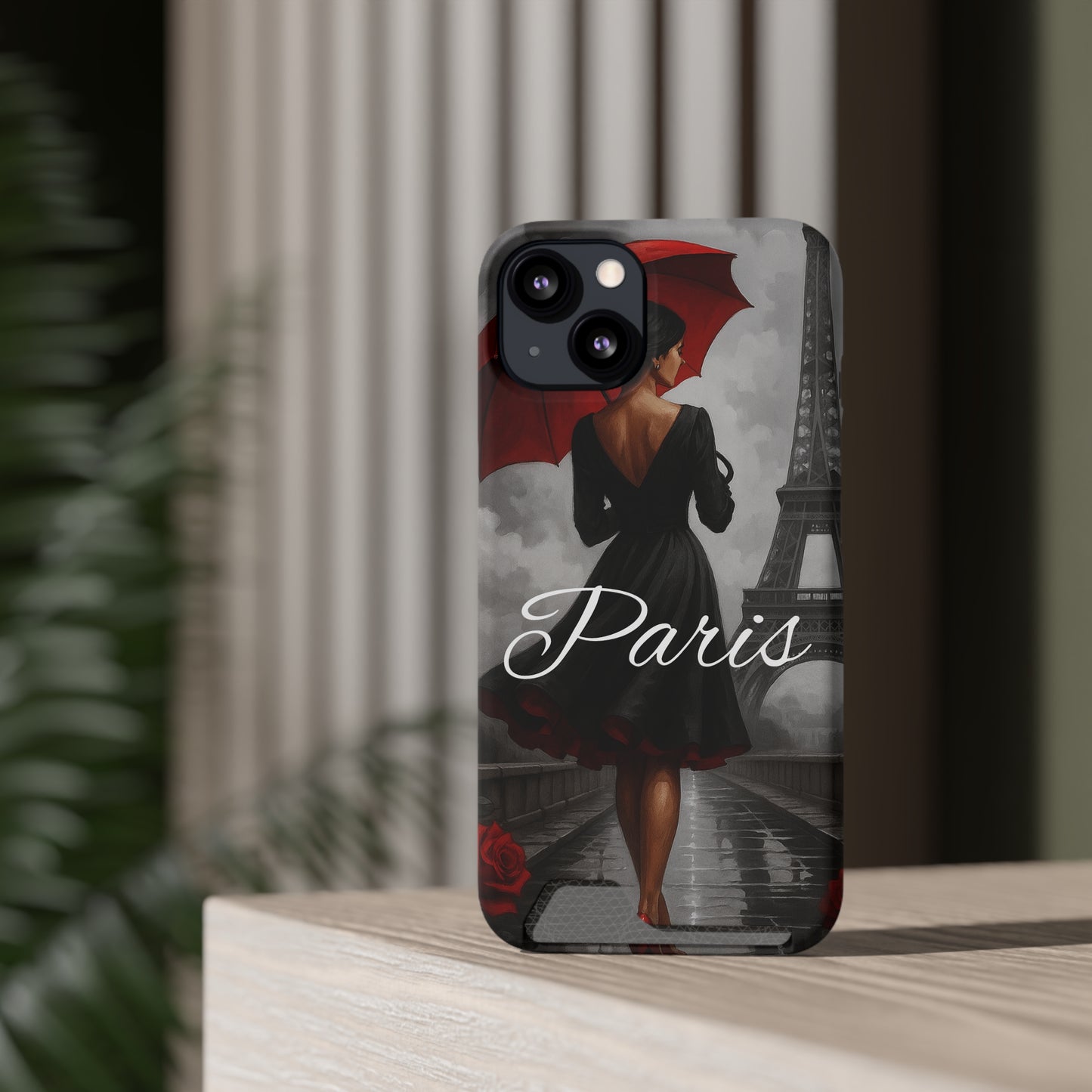 Elegant Parisian Phone Case with Card Holder, Stylish Gift for Travelers, Chic Accessory, Paris-themed, Practical Tech Holder