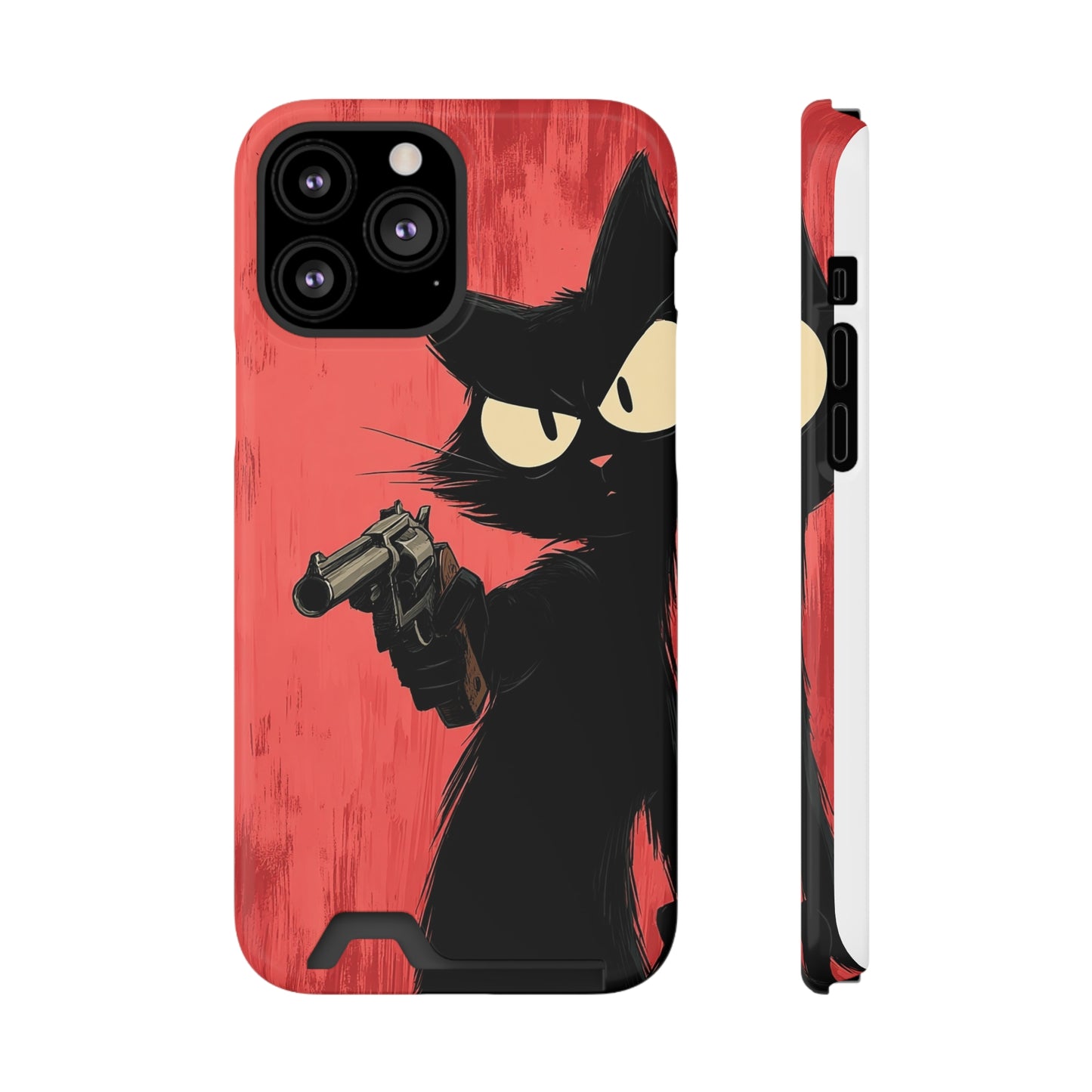 Stylish Catfather Phone Case with Card Holder - Cartoon Cat Art, Cat Lovers Gift, Functional Phone Accessory, Perfect for Any Occasion