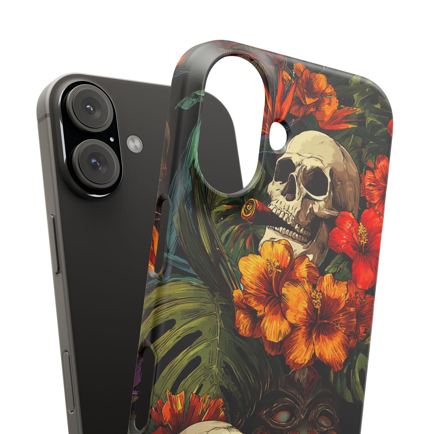 Tropical Skull Phone Case - Vibrant Floral Design, Skull Case for iPhone, Unique Tropical Art, Gift for Beach Lovers, Halloween Decor