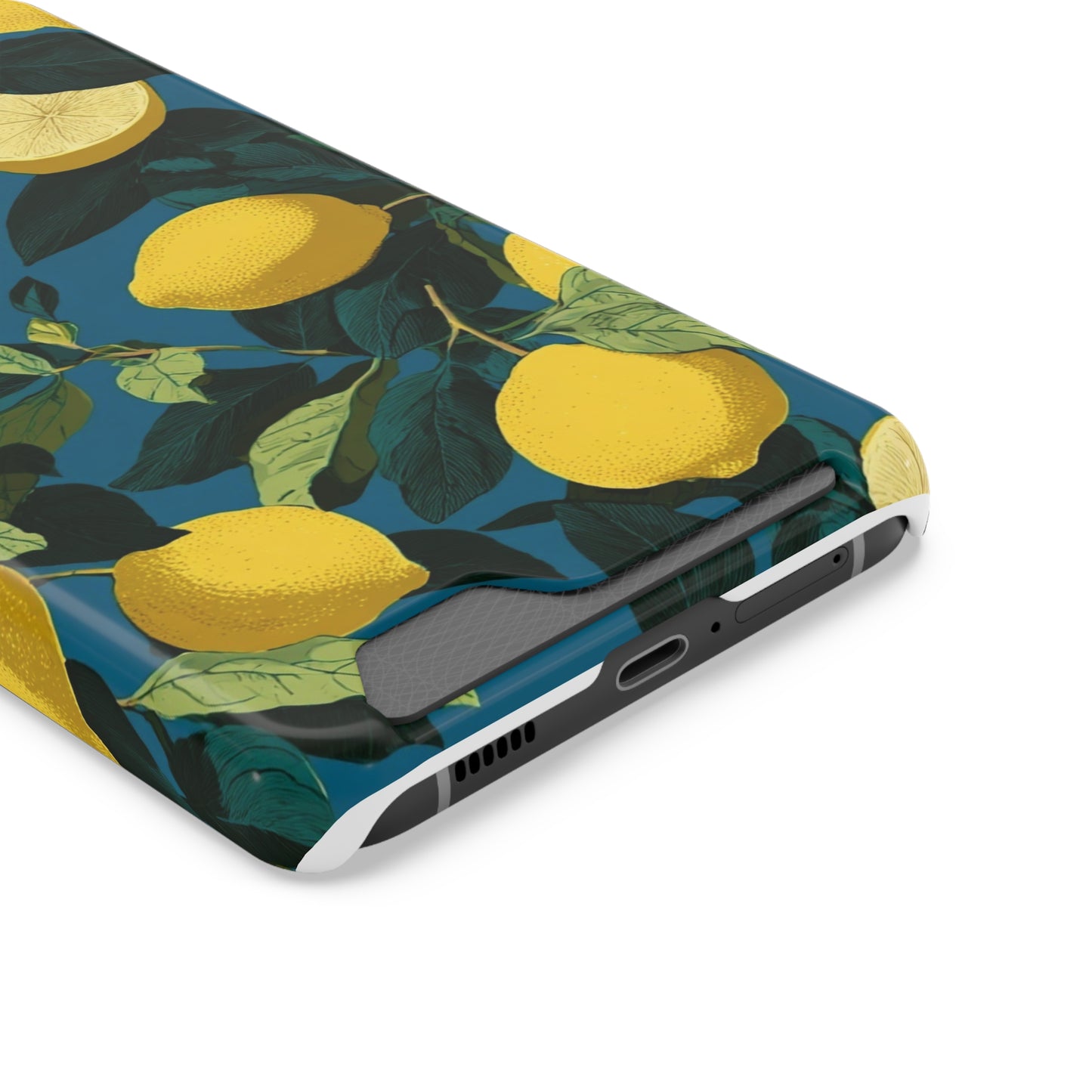 Lemon Print Phone Case with Card Holder, Chic Phone Accessory, Gift for Her, Cell Phone Cover, Summer Vibe, Floral Phone Case