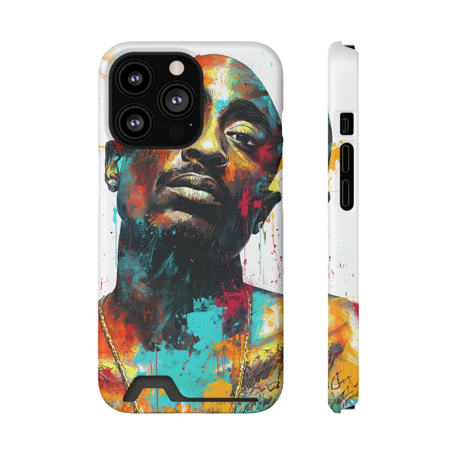 Vibrant Phone Case with Card Holder, Abstract Art Phone Cover, Stylish Smartphone Case, Unique Gift for Music Lovers, Hip-Hop Inspired Case