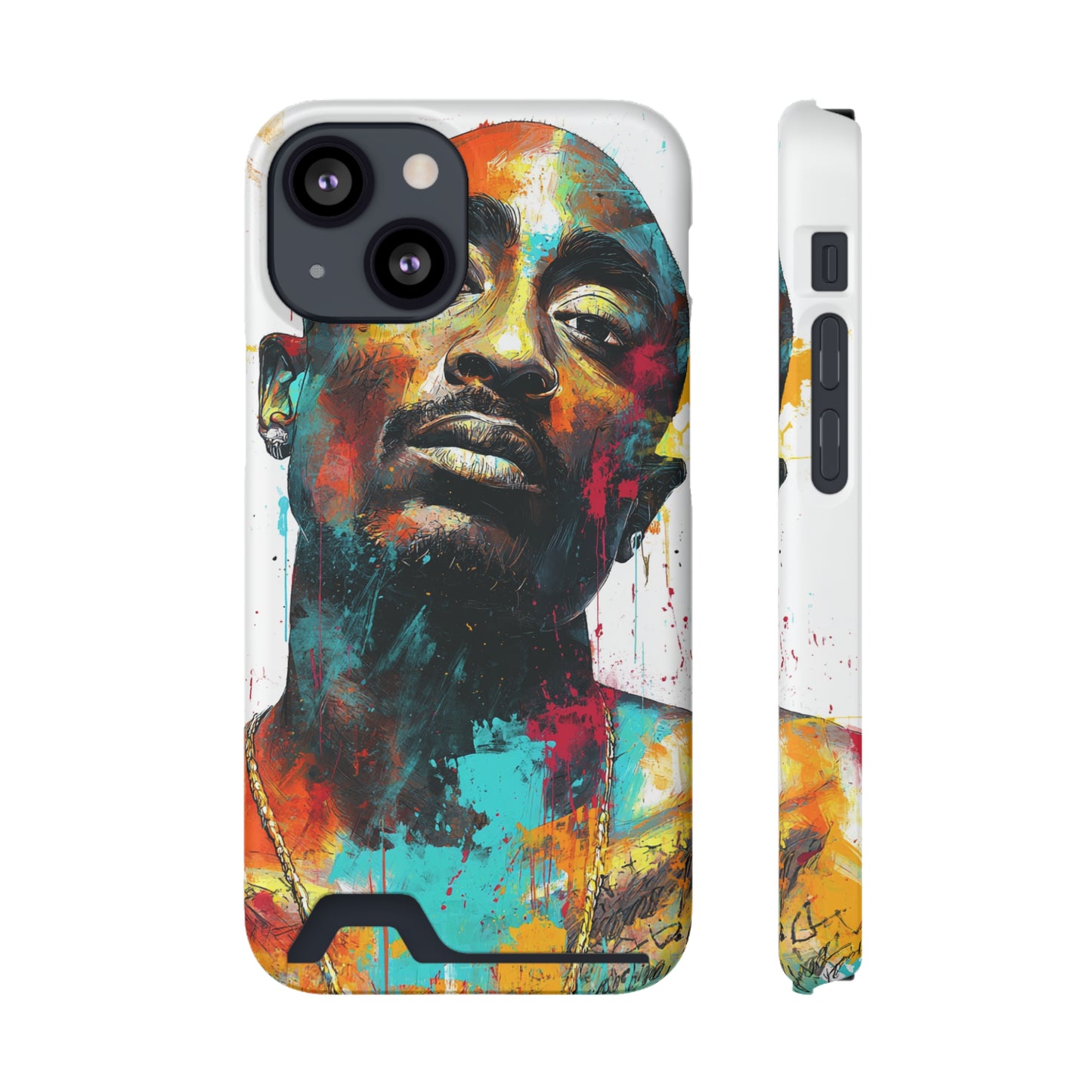 Vibrant Phone Case with Card Holder, Abstract Art Phone Cover, Stylish Smartphone Case, Unique Gift for Music Lovers, Hip-Hop Inspired Case