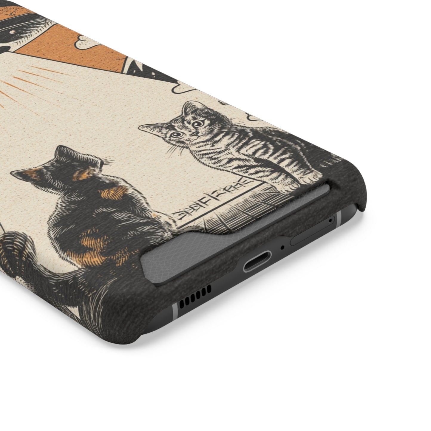 Cat UFO Phone Case with Card Holder, Trendy Cat Lover Gift, Space Theme Accessories, Unique Pet Owner Present, Cute Feline Design