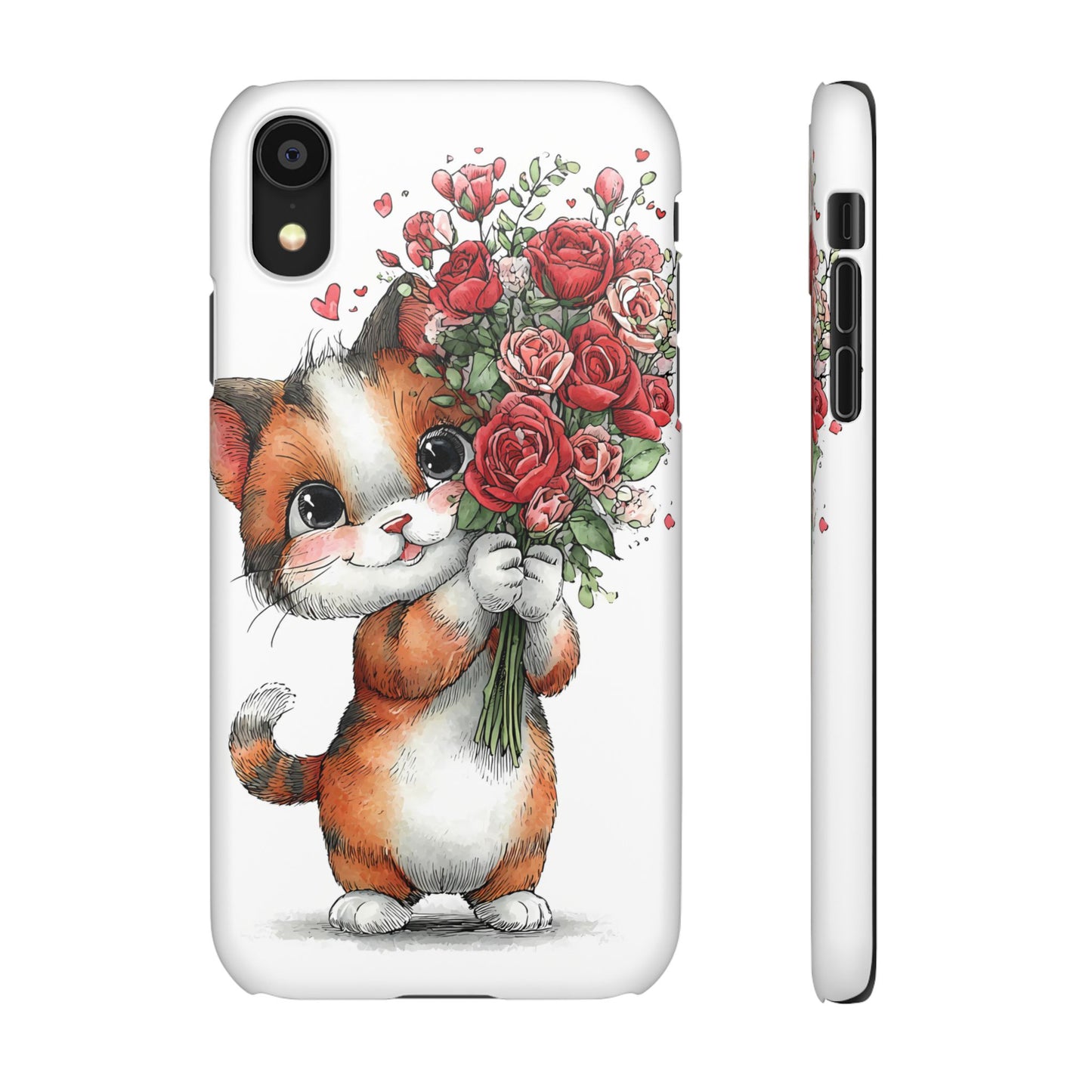 Cute Cat Snap Case with Floral Design, Pet Lovers Gift, Phone Protector for Valentine's Day, Cute Kitty Case, Animal Art Cover