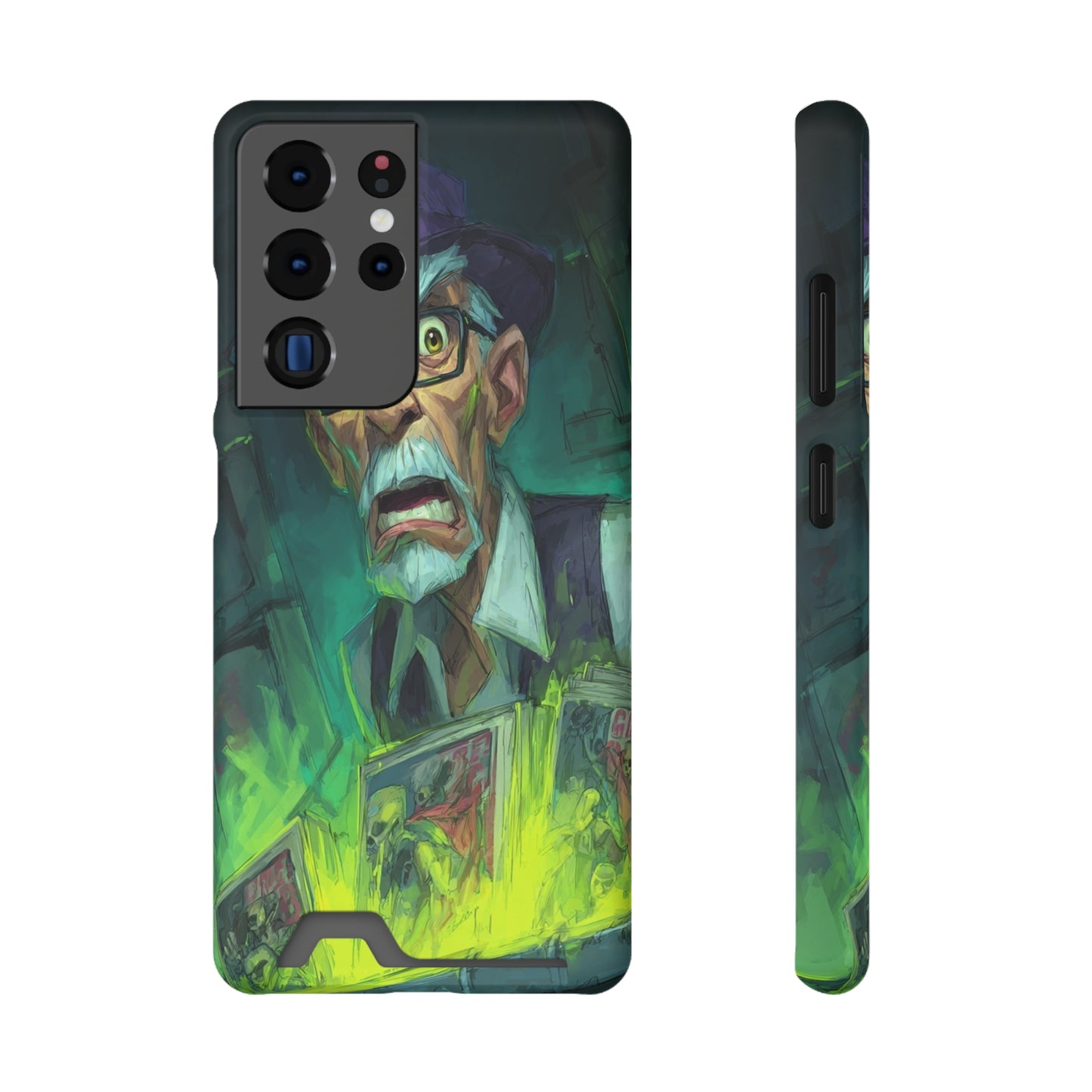 Spooky Illustrated Phone Case with Card Holder, Halloween Accessory, Unique Gift for Horror Fans, Stylish Phone Cover, Functional & Fun