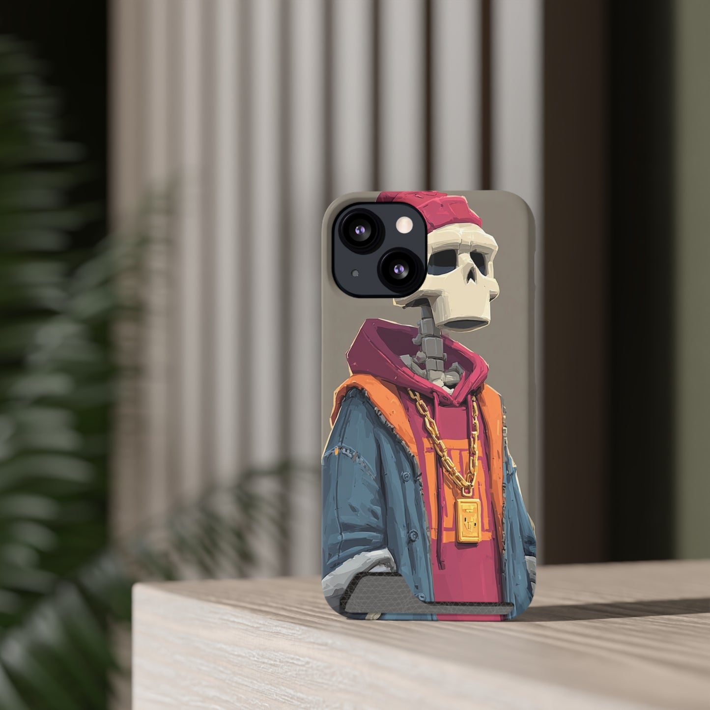 Stylish Skeleton Phone Case with Card Holder, Trendy Skull Case, Unique Gift for Tech Lovers, Halloween Decor, Everyday Use