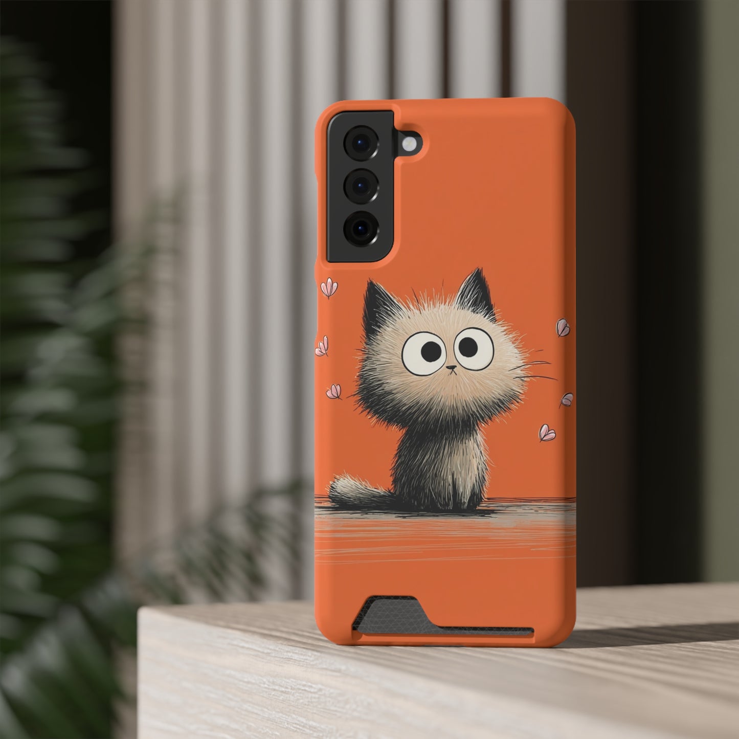 Cute Cat Phone Case with Card Holder, Playful Kitty Design, Pet Lover Gift, Cat Mom Accessory, Fun Birthday Present, Orange Cat Phone Case