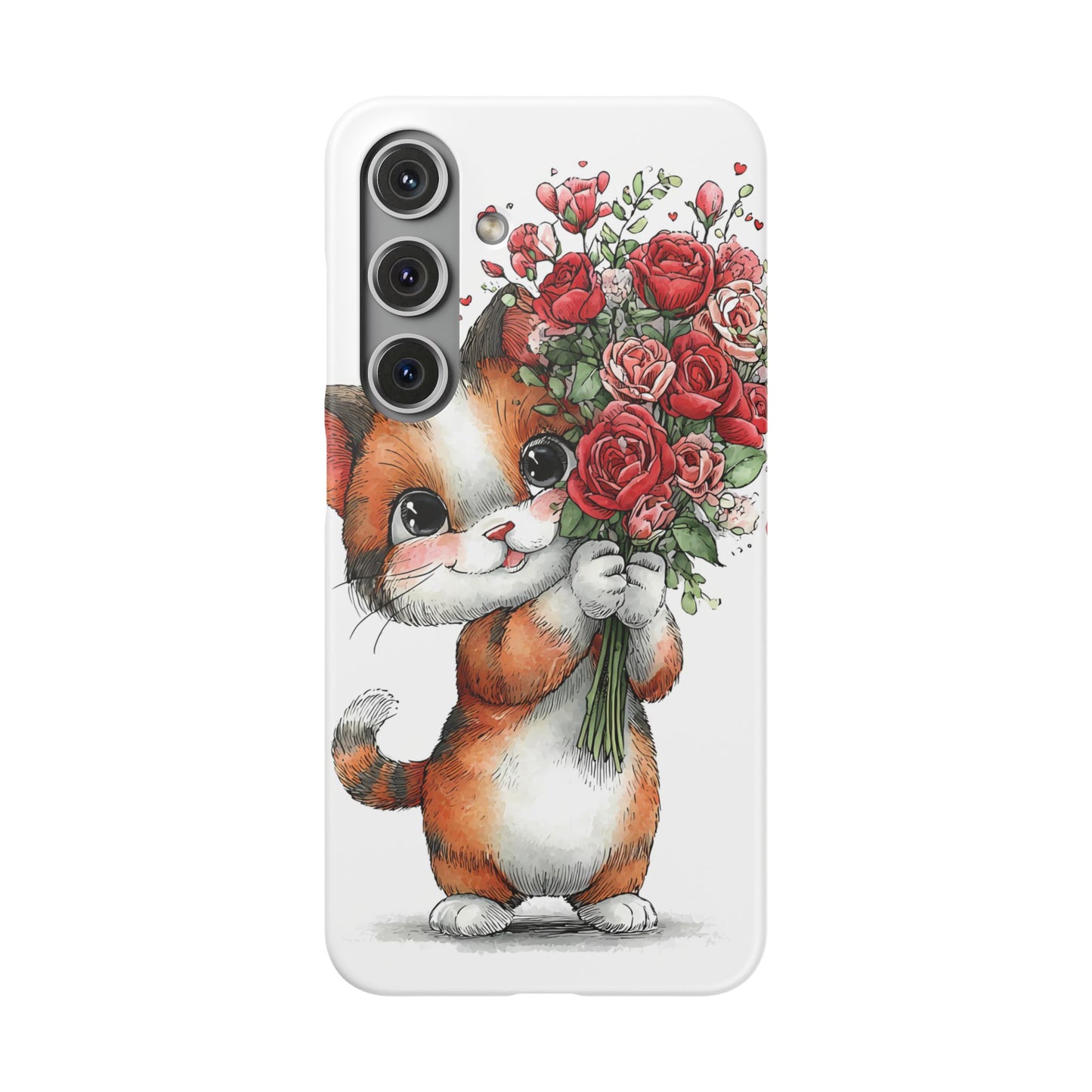 Cute Cat Snap Case with Floral Design, Pet Lovers Gift, Phone Protector for Valentine's Day, Cute Kitty Case, Animal Art Cover
